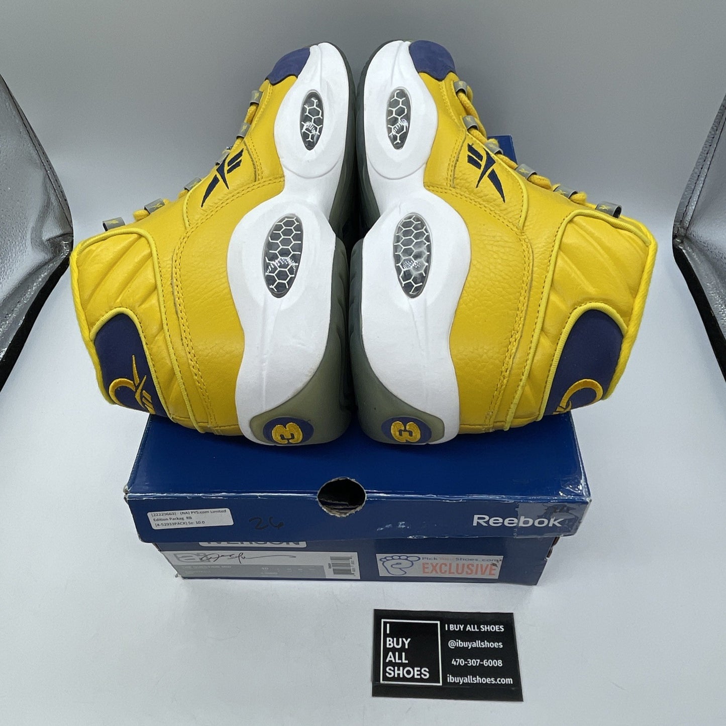 Size 10 - Reebok Question Mid All Star Blue Yellow Suede Leather (4-52933)