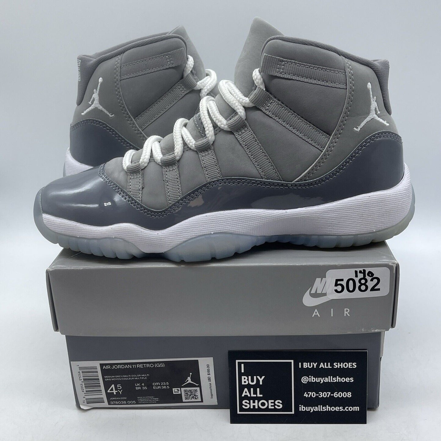 Size 4.5Y- Jordan 11 Retro High Cool Grey White Suede Leather (378038-005)