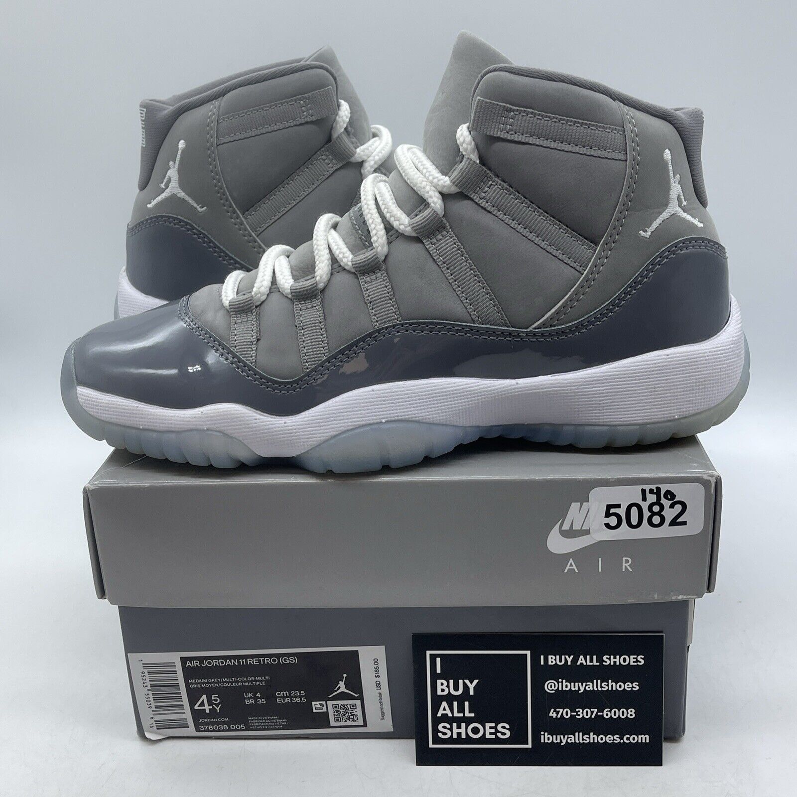 Size 4.5Y- Jordan 11 Retro High Cool Grey White Suede Leather (378038-005)