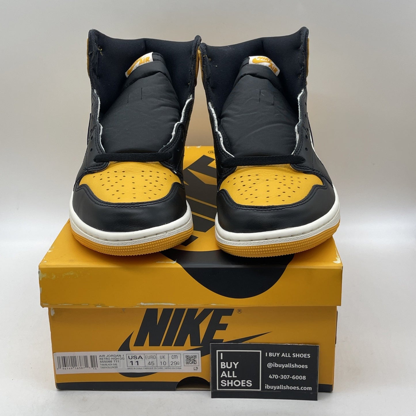 Size 11 - Air Jordan 1 Retro OG High Yellow Toe Black White (555088-711)