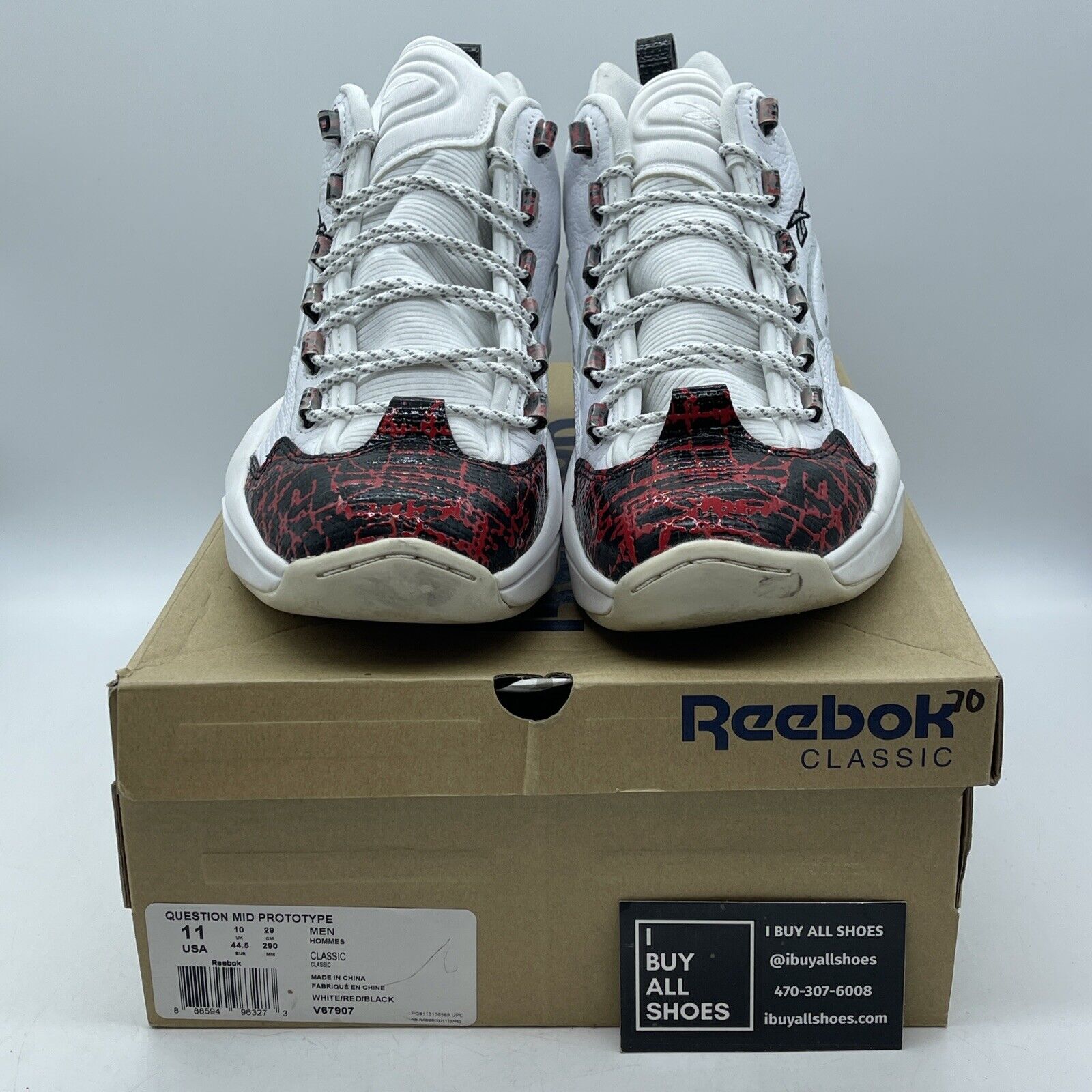 Size 11 - Reebok Question Mid Prototype White Black Red Leather (V67907)