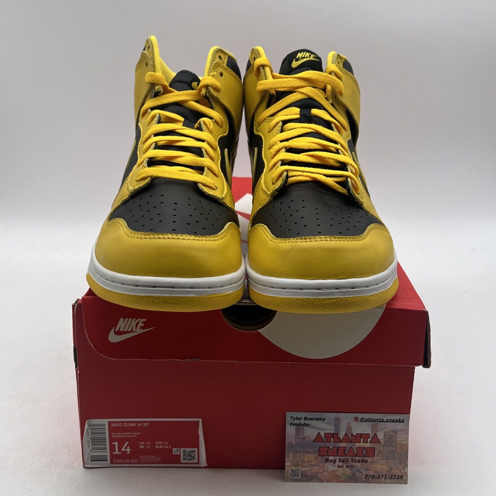 Size 14 - Nike Dunk SP 2020 High Iowa Black White Yellow Leather (CZ8149-002)