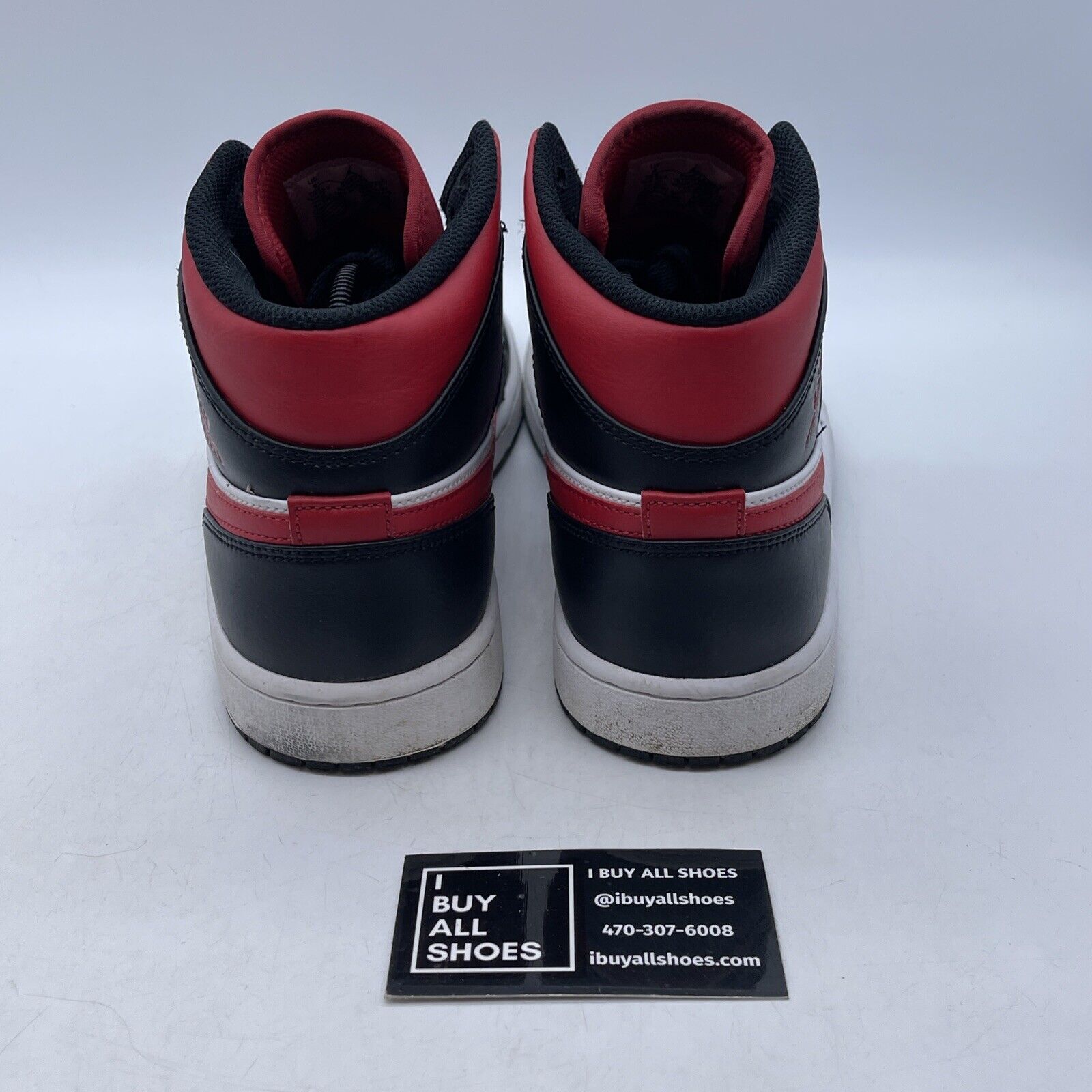 Size 9 - Jordan 1 Mid Bred Toe Black Red White Leather (554724-079)