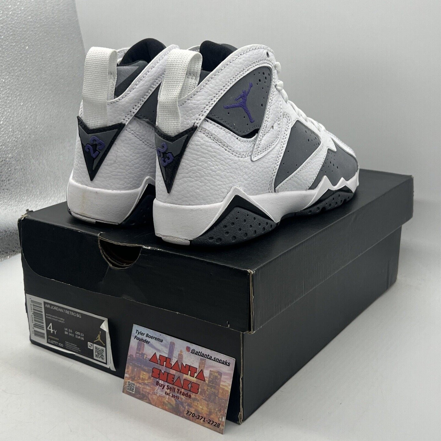 Nike Air Jordan 7 Retro Flint GS White Gray Purple DJ2777-100 Youth Size 4Y