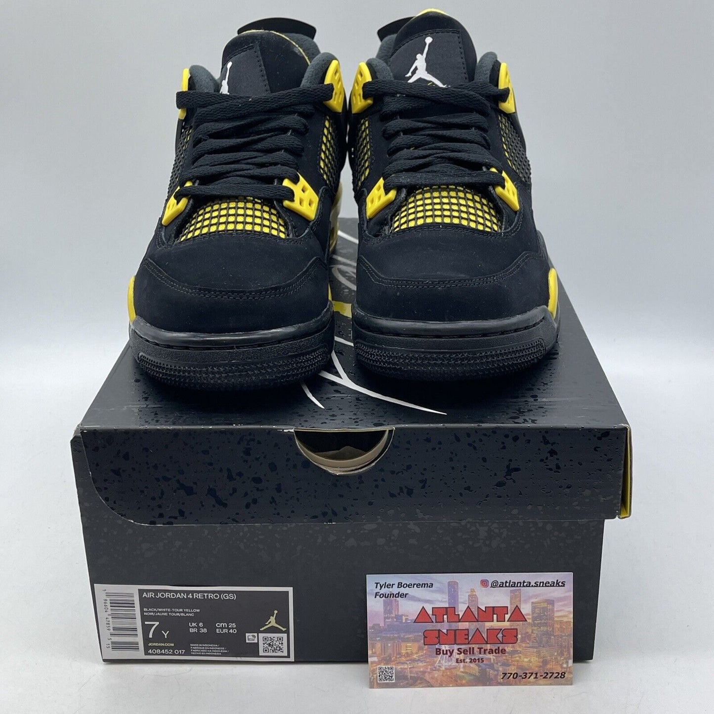 Size 7Y - Jordan 4 Retro Mid Thunder Black White Yellow Suede (408452-017)