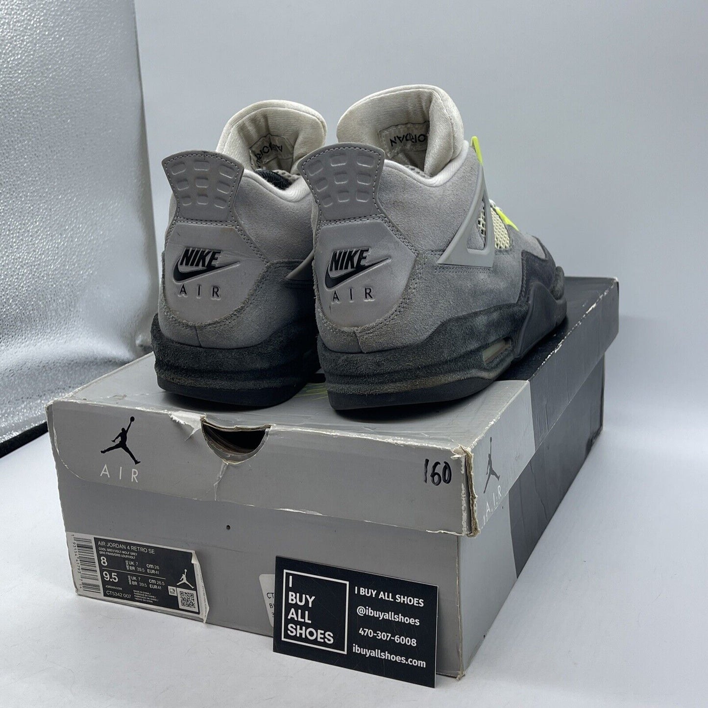 Size 8 - Jordan 4 Retro SE Mid Neon 95 Grey Black Suede (CT5342-007)