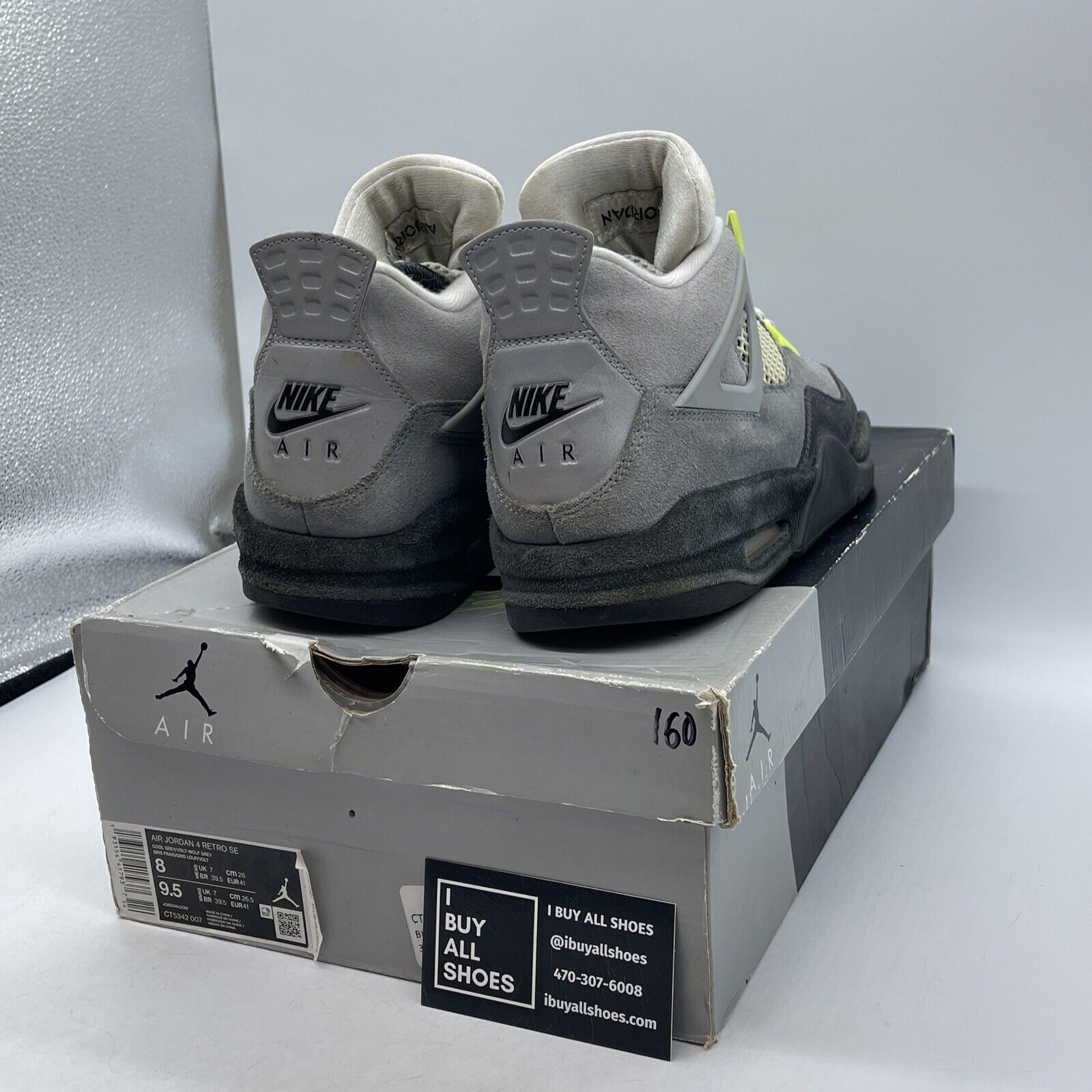 Size 8 - Jordan 4 Retro SE Mid Neon 95 Grey Black Suede (CT5342-007)