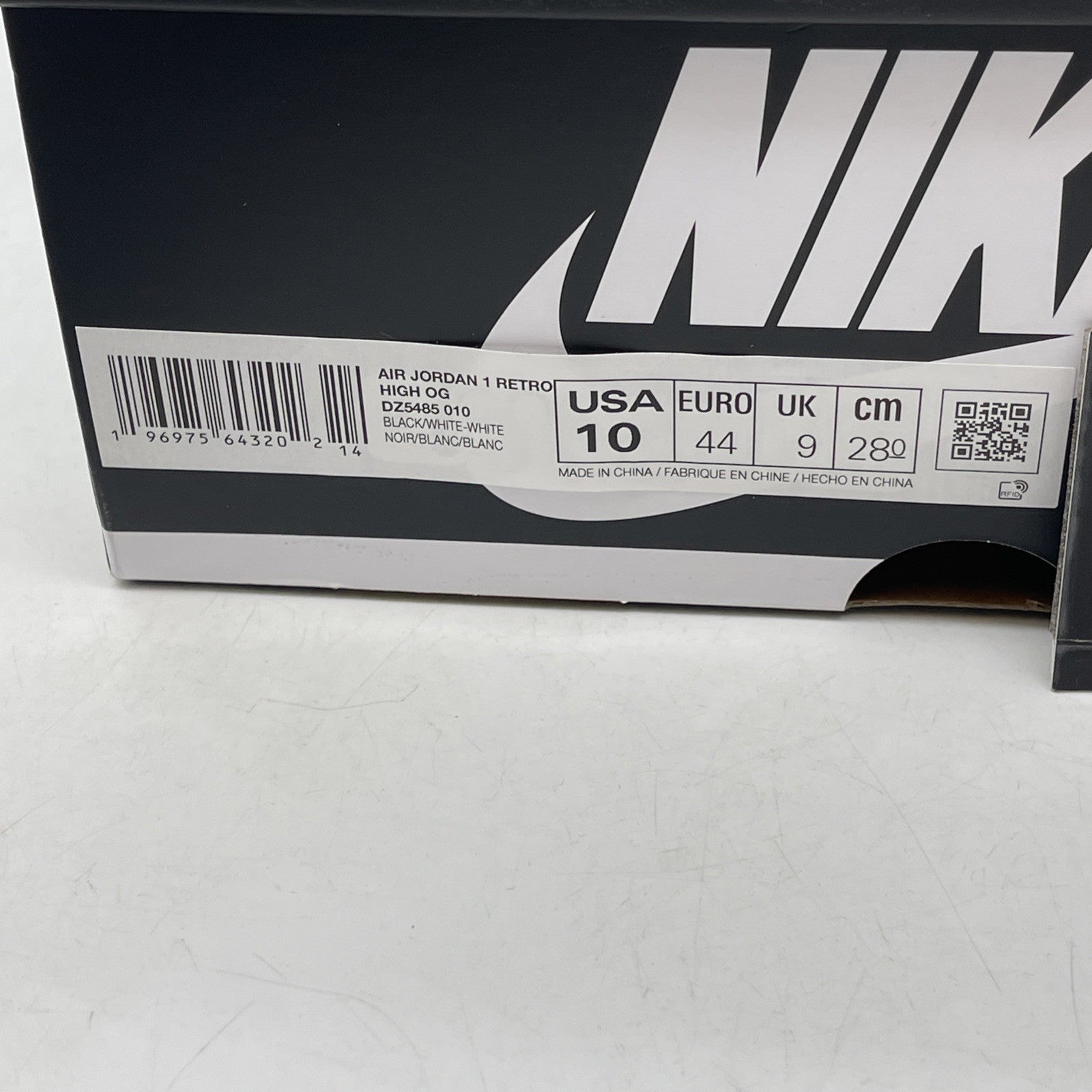 Size 10 - Air Jordan 1 Retro OG High Black White 2.0 Leather (DZ5485-010)