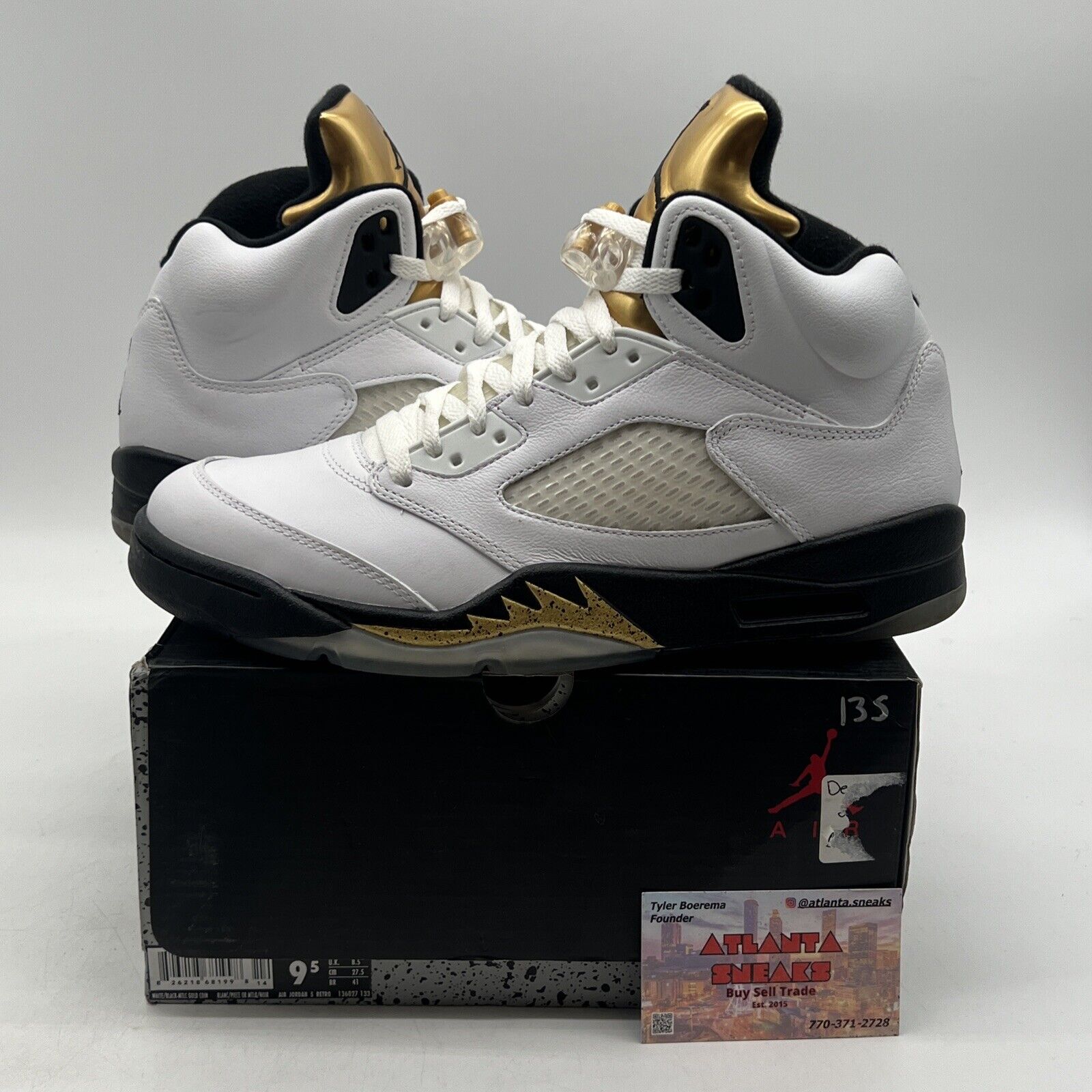 Size 9.5 - Air Jordan 5 Retro Olympic White Black Gold (136027-133)