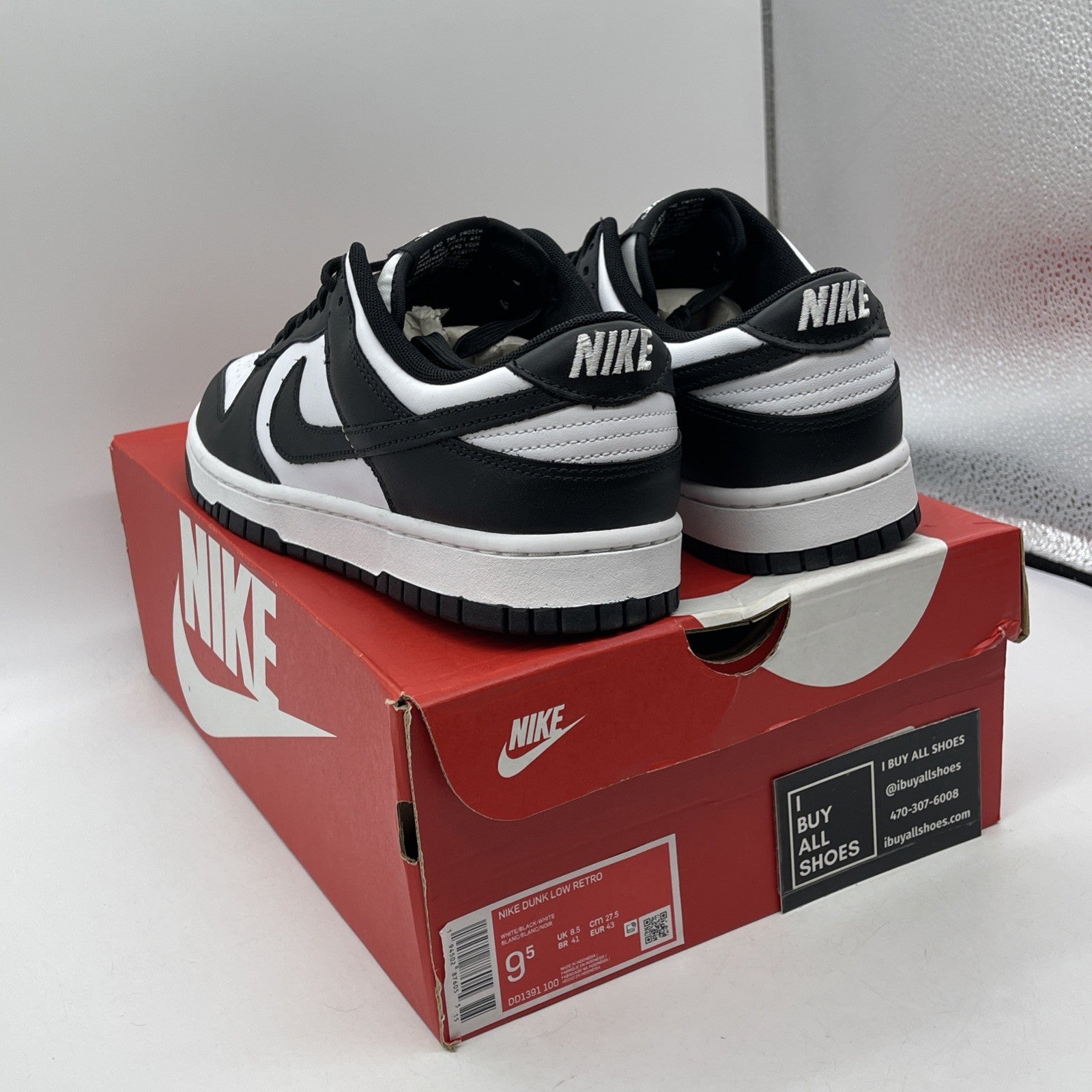 Size 9.5 - Nike Dunk Low Black White Leather (DD1391-100)