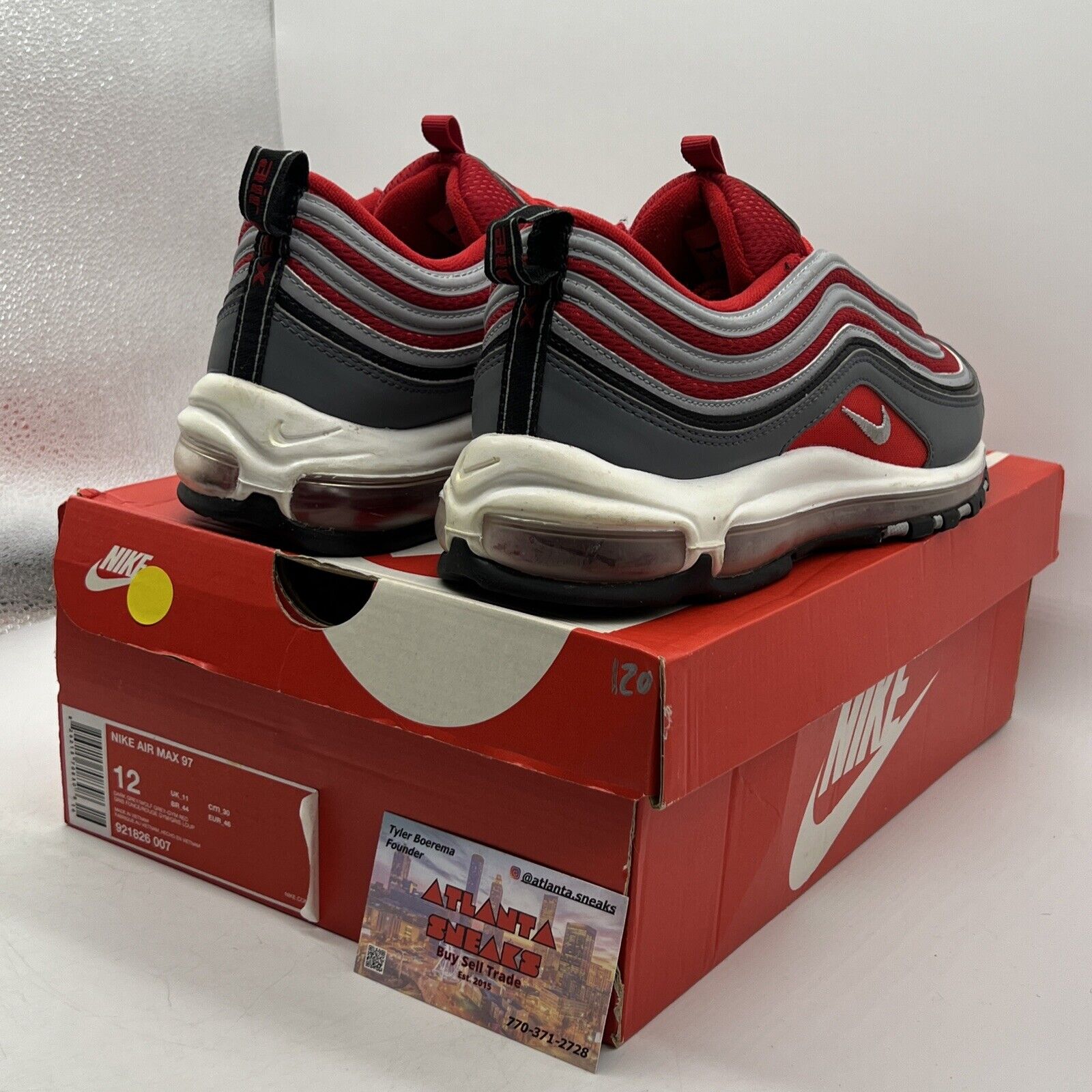 Size 12 - Nike Air Max 97 Gym Red Grey White Black Leather (921826-007)