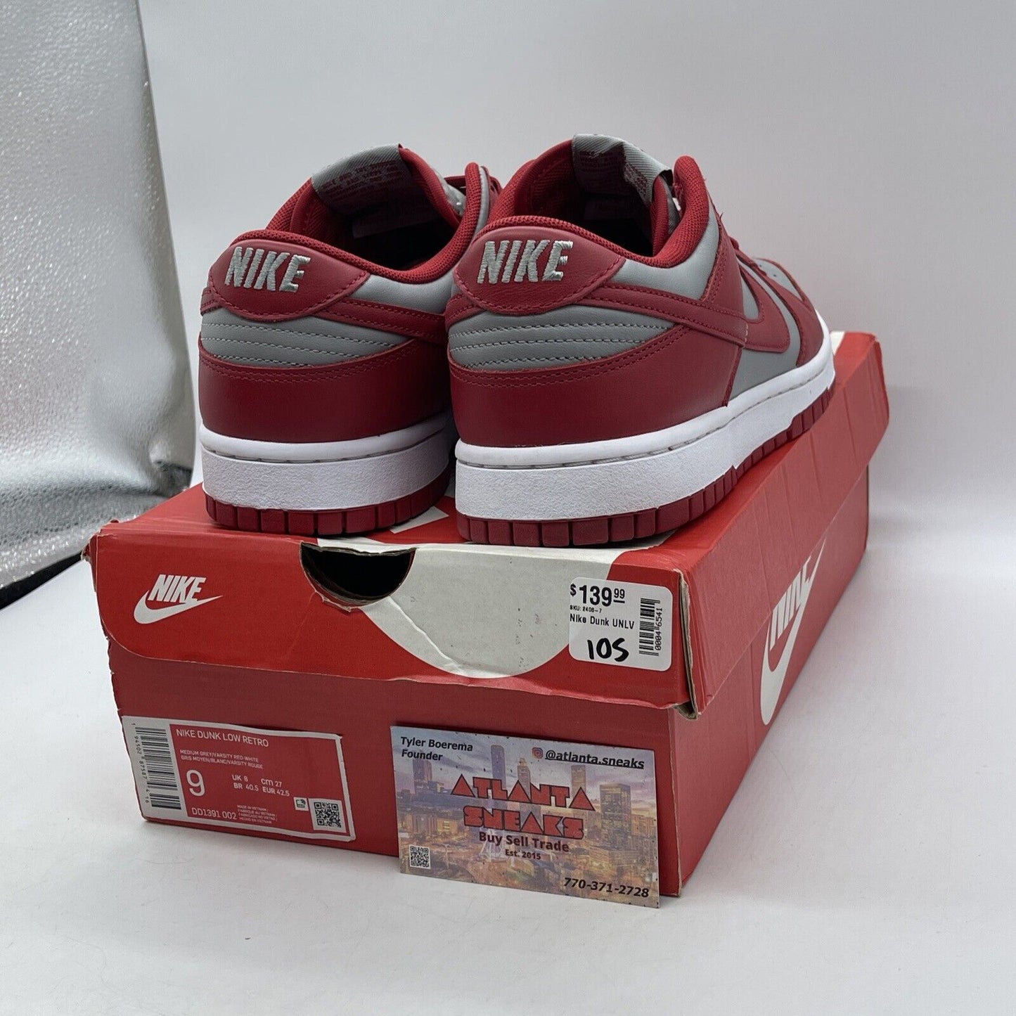 Size 9 - Nike Dunk Low SP UNLV 2021 Grey Red White Leather (DD1391-002)