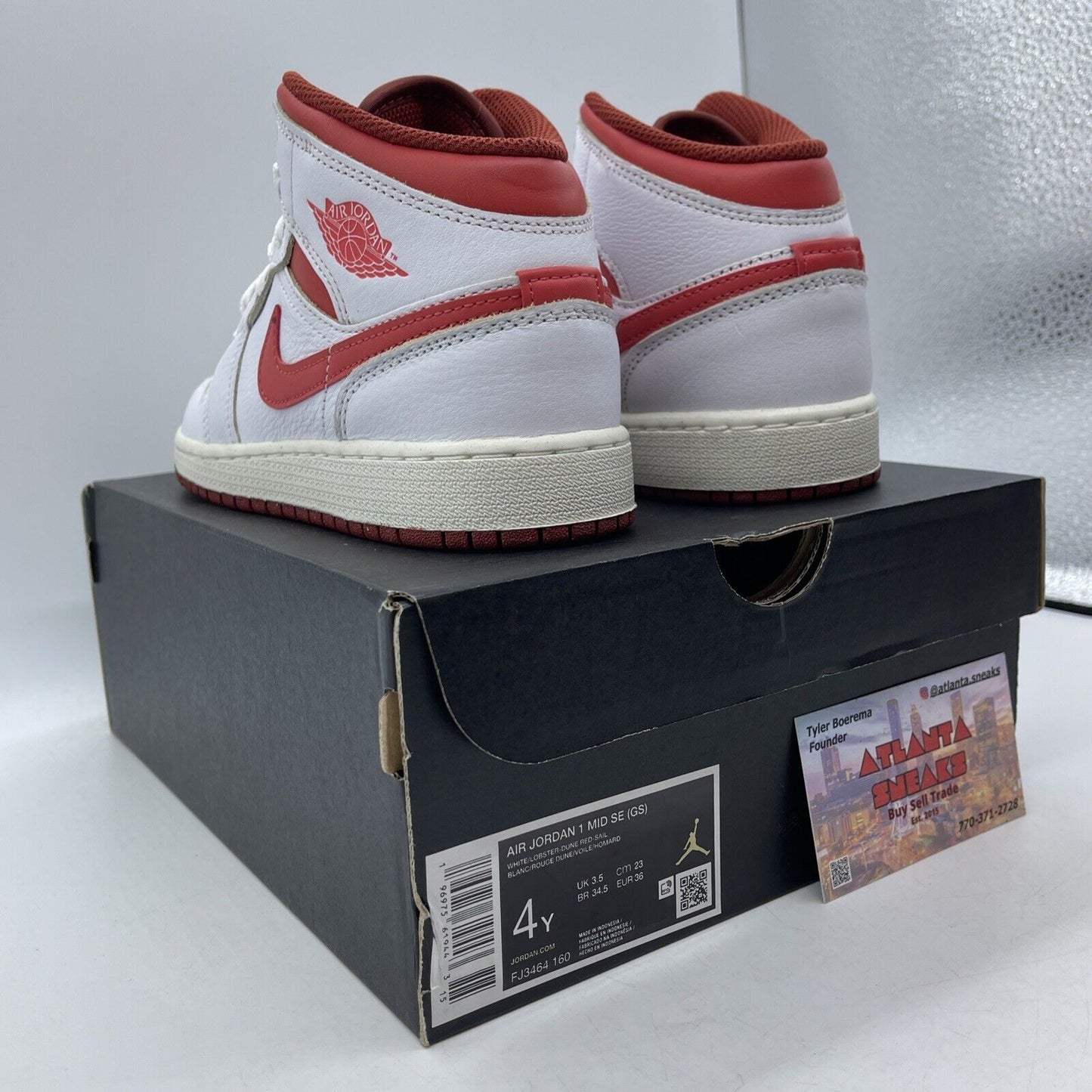 Size 4Y - Air Jordan 1 Mid White Dune Red Leather (FJ3464-160)