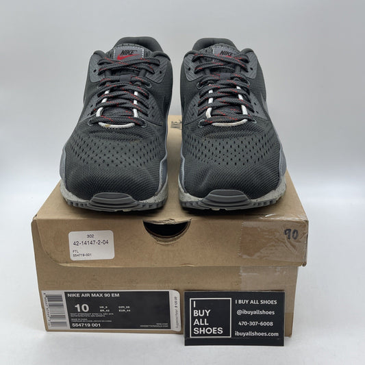 Size 10 - Nike Air Max 90 EM Black Grey Red Suede Leather (554719-001)