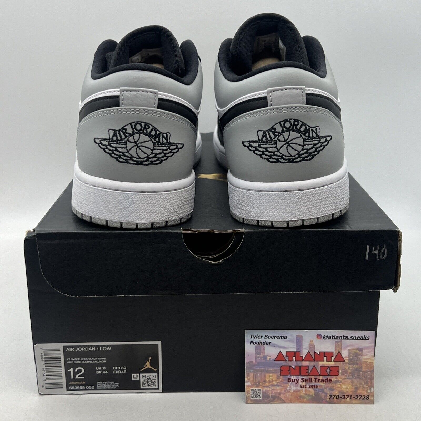 Size 12 - Jordan 1 Low Shadow Toe Black White Grey Leather (553558-052)
