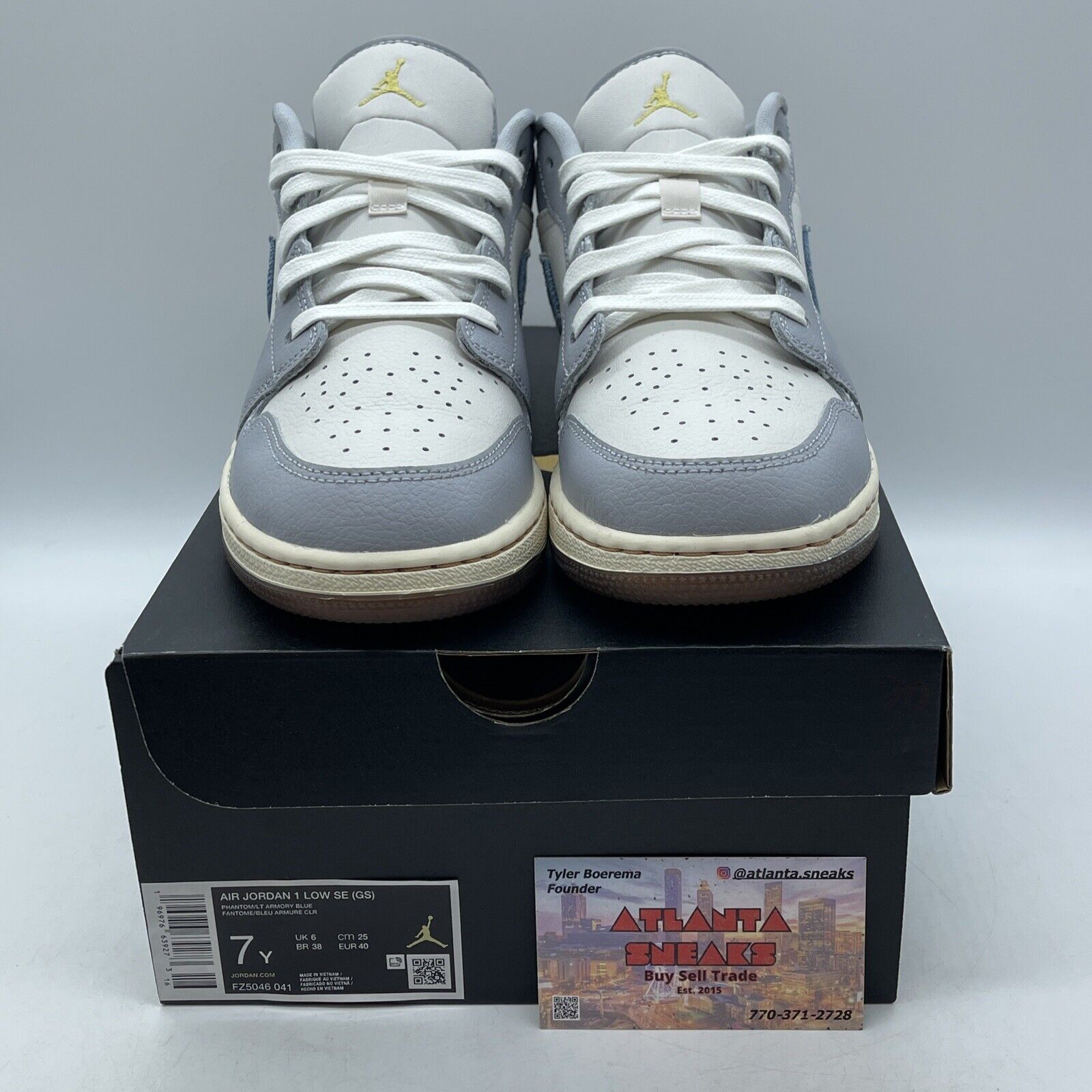 Size 7Y - Air Jordan 1 SE Low Repaired Denim Swoosh Suede Leather (FZ5046-041)