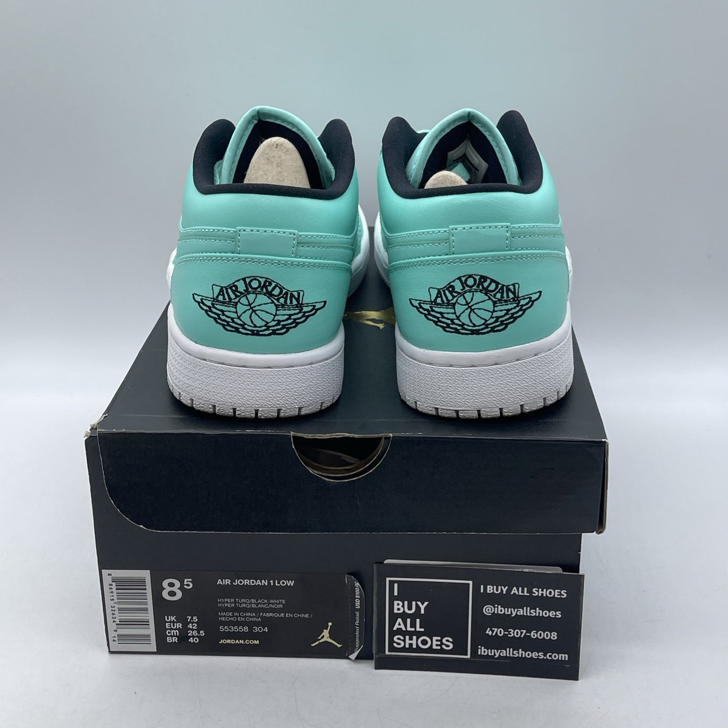 Size 8.5 - Air Jordan 1 Low Hyper Turquoise (553558-304)