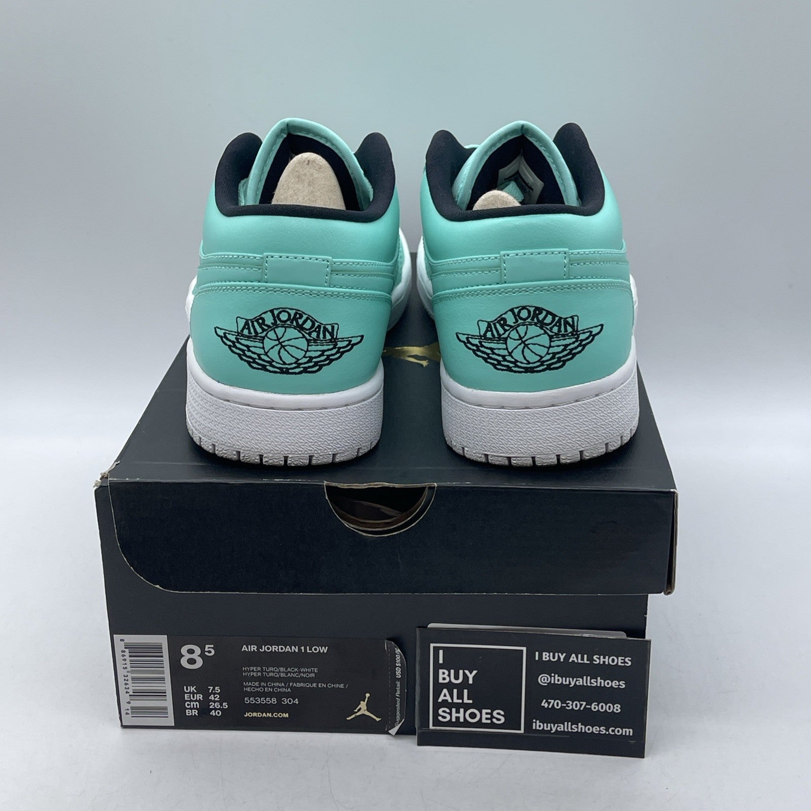 Size 8.5 - Air Jordan 1 Low Hyper Turquoise (553558-304)