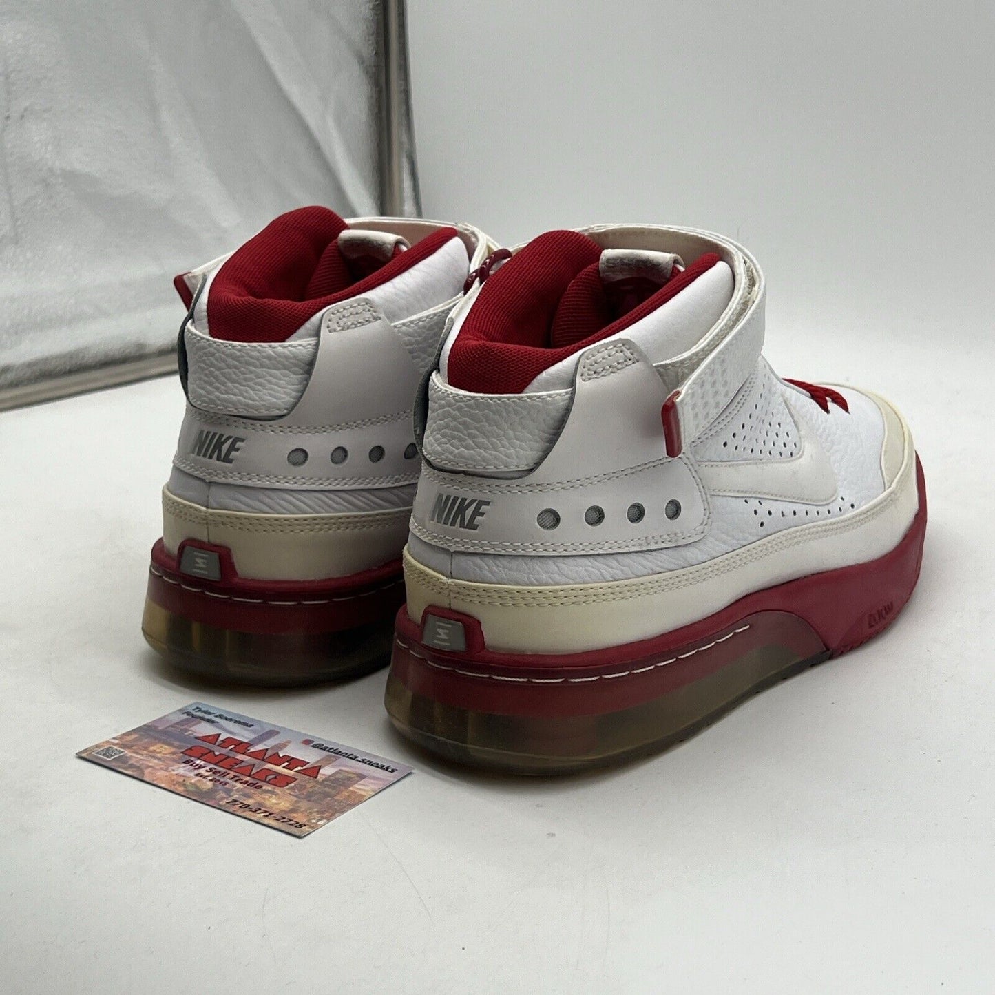 Size 11-Nike Mens Shox Spotlight (315836-111) Mid Top White Red Basketball Shoes