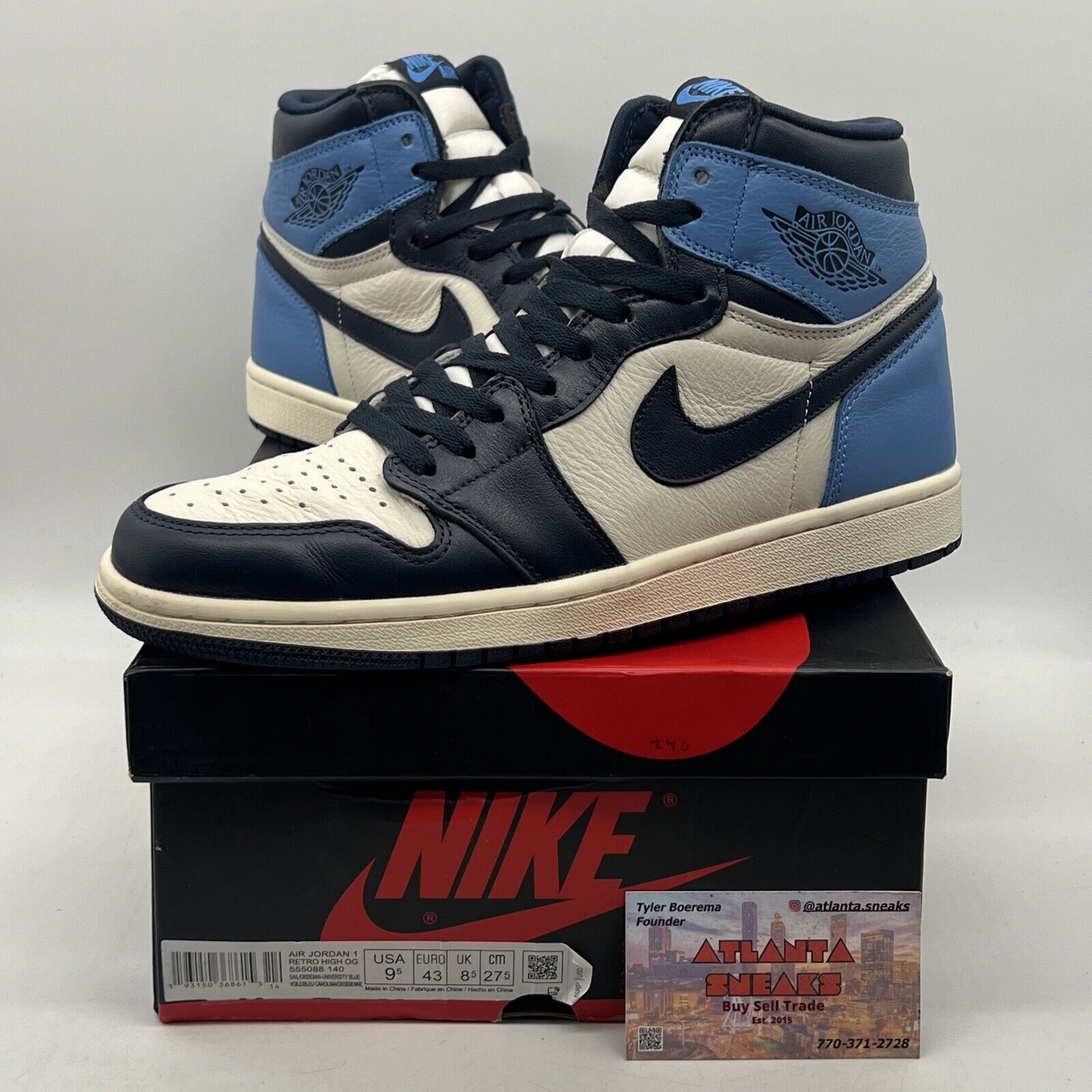 Size 9.5 - Jordan 1 Retro OG High Obsidian UNC 2019 White Leather (555088-140)