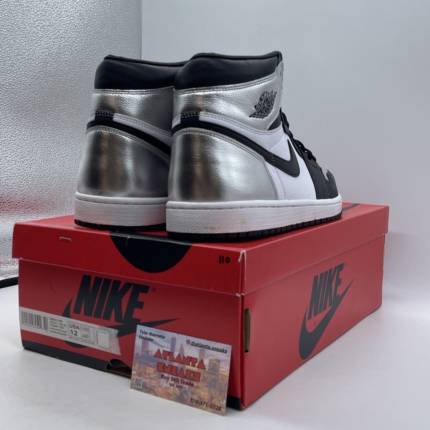 Size 12 - Jordan 1 High OG Metallic Silver White Black Leather (CD0461-001)