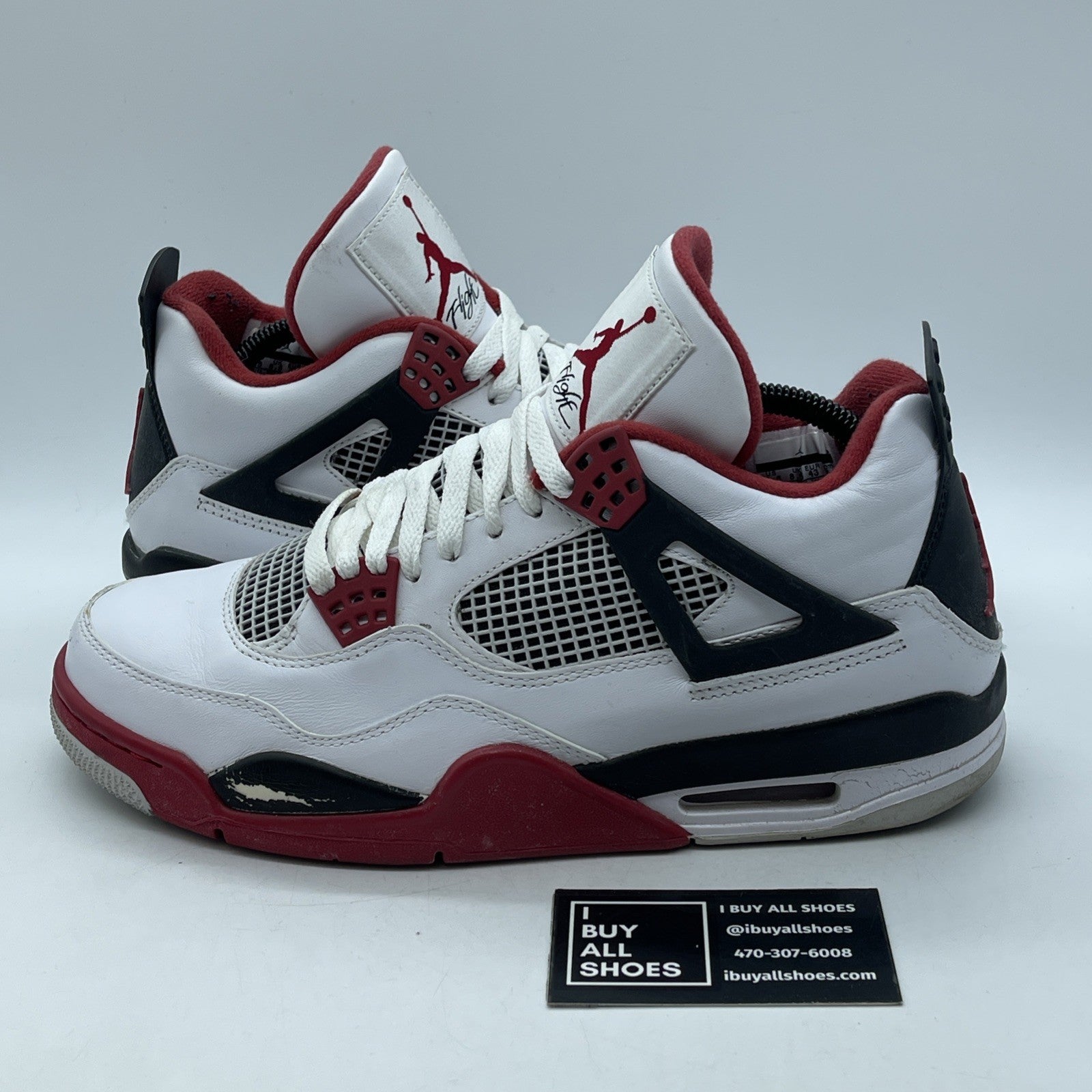 Size 9.5 - Jordan 4 Retro Fire Red White Black Leather (308497-110)