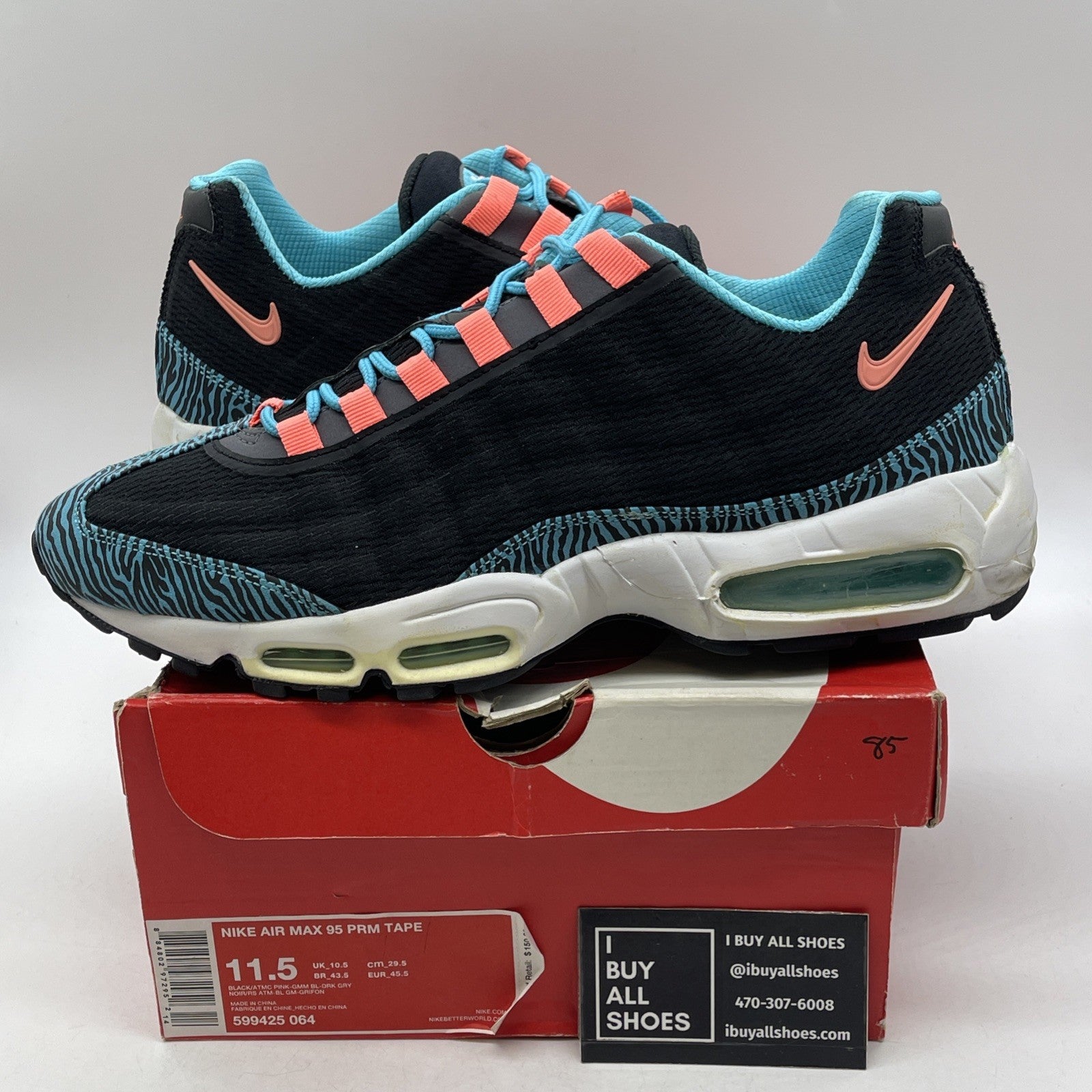 Size 11.5 - Nike Air Max 95 Premium Tape Gamma Blue Zebra (599425-064)