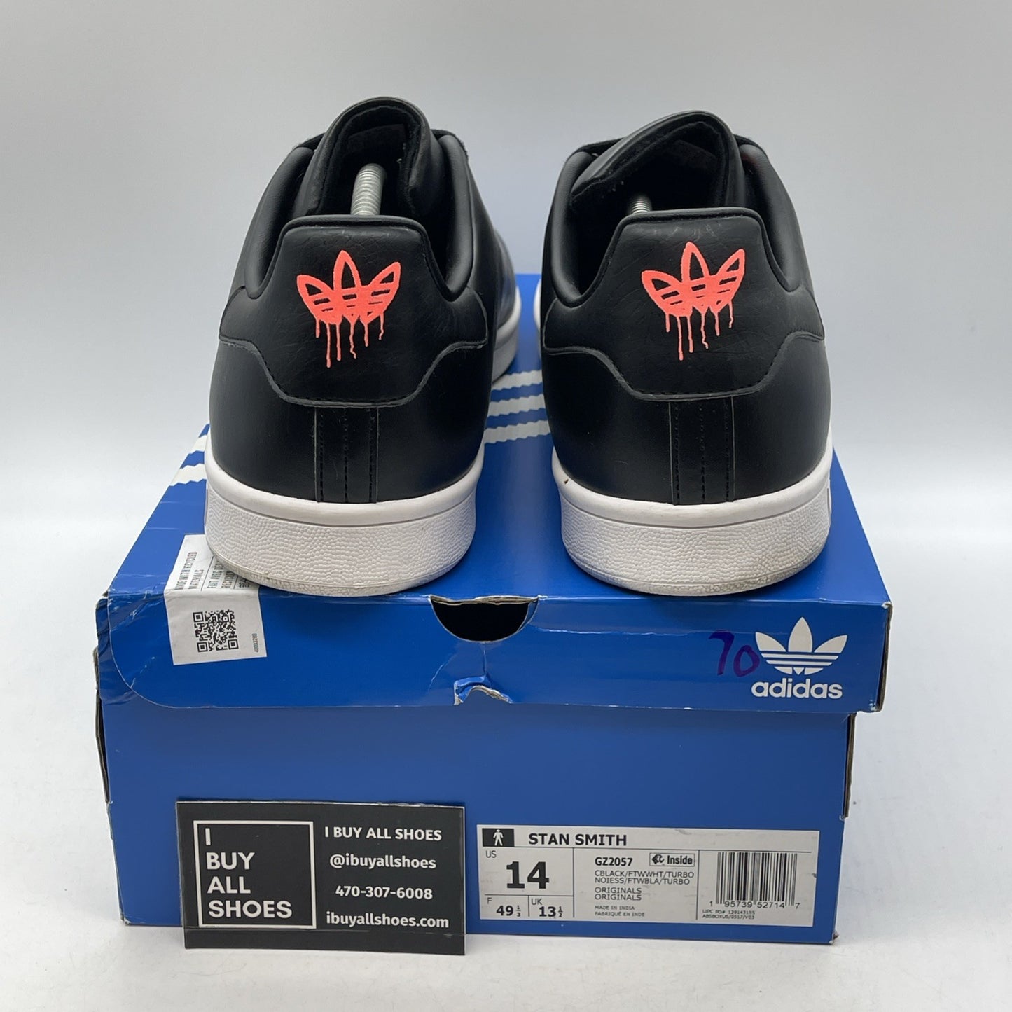Size 14 - adidas Stan Smith Black Turbo Black Red Leather (GZ2057)