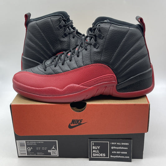 Size 9.5 - Air Jordan 12 Retro 2025 Flu Game Black Red Leather (CT8013-002)