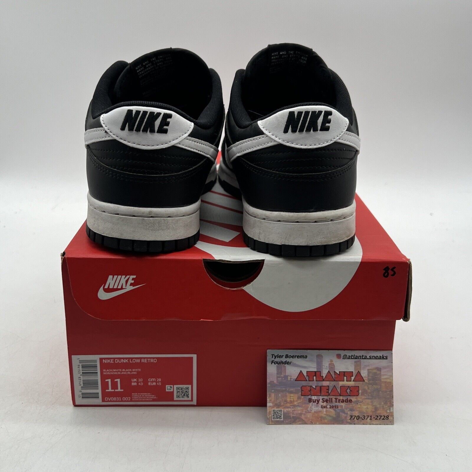 Size 11 - Nike Dunk Low Black Panda 2.0 White Leather (DV0831-002)