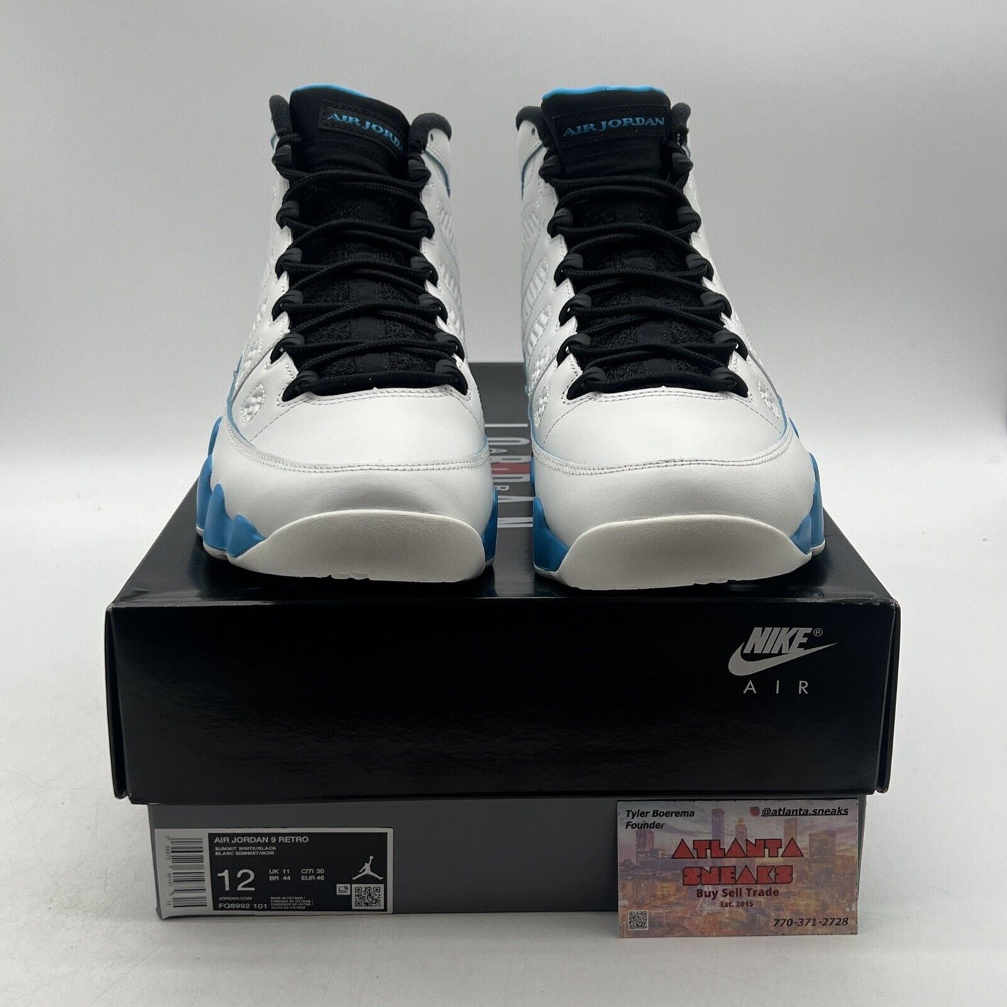 Size 12 - Air Jordan 9 Retro 2024 Powder Blue Black Leather White (FQ8992-101)