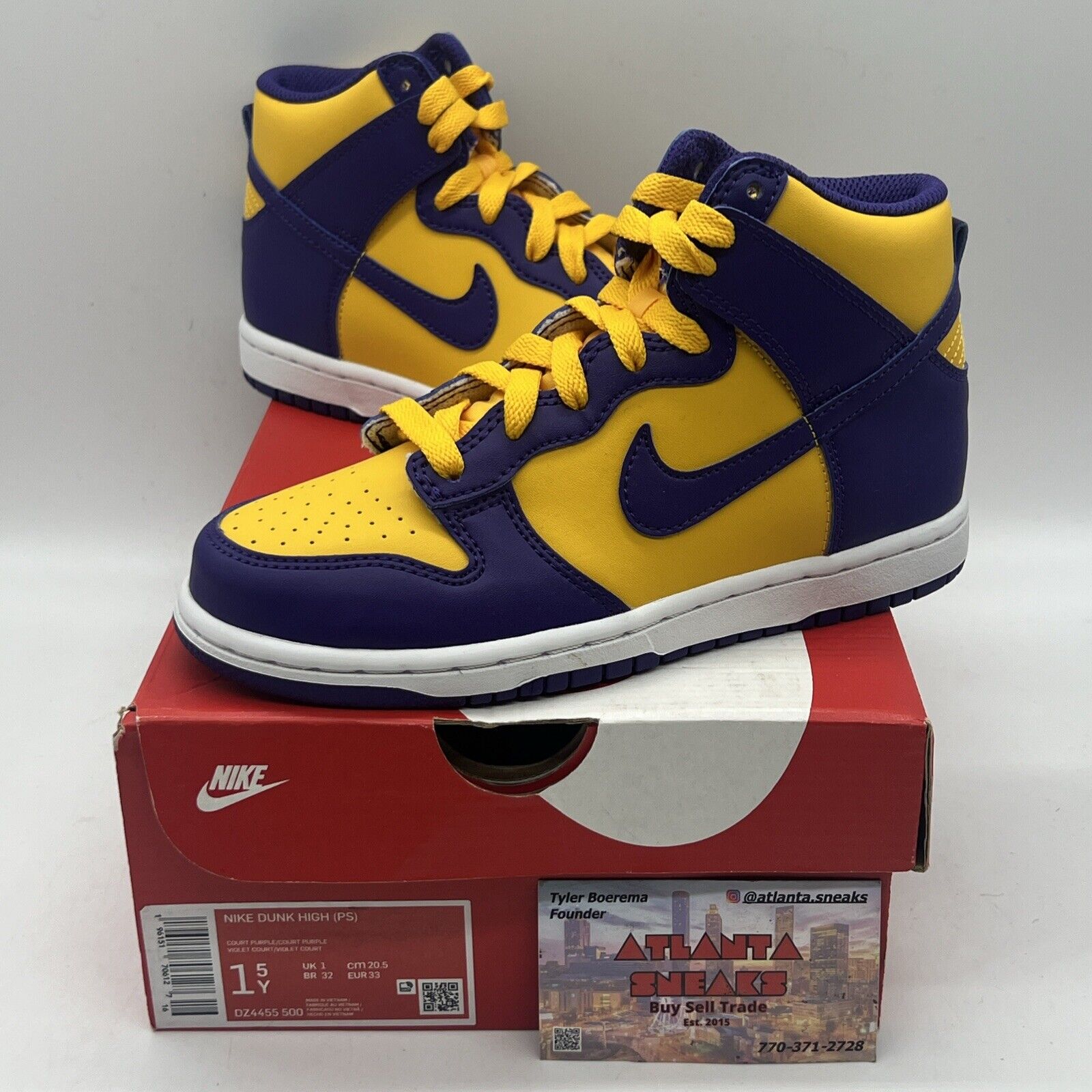 NIKE DUNK HIGH (PS) LAKERS COURT PURPLE DZ4455 500 Size 1.5Y Brand New Og All