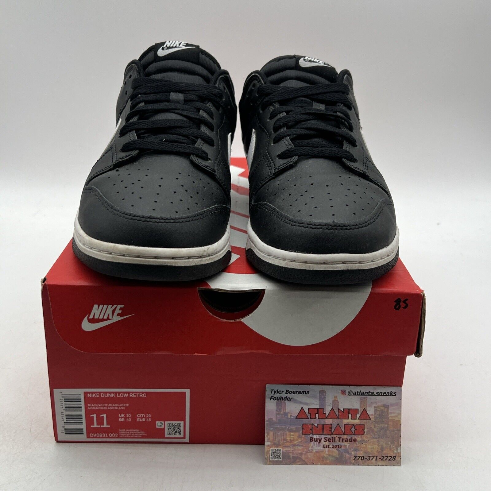 Size 11 - Nike Dunk Low Black Panda 2.0 White Leather (DV0831-002)