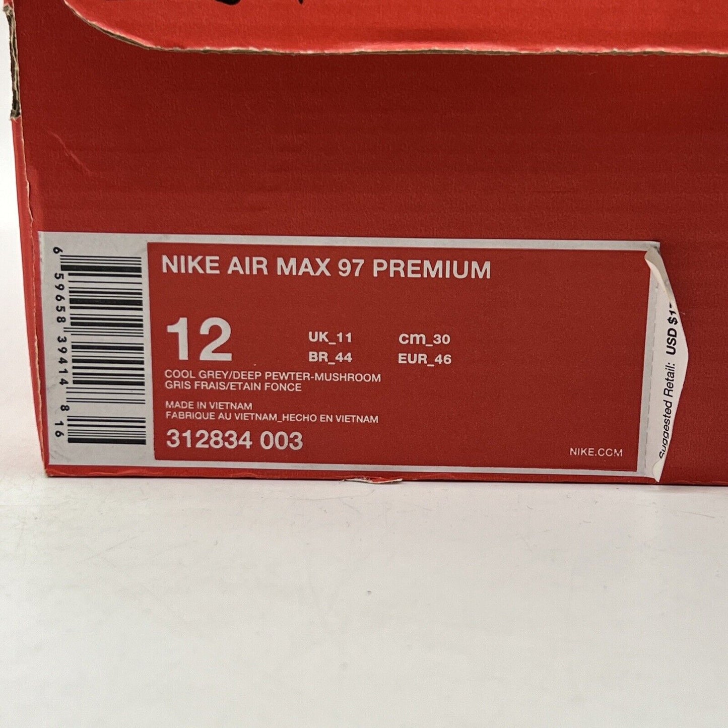 Size 12 - Nike Air Max 97 Premium Cool Grey Mushroom Grey White Black 312834-003