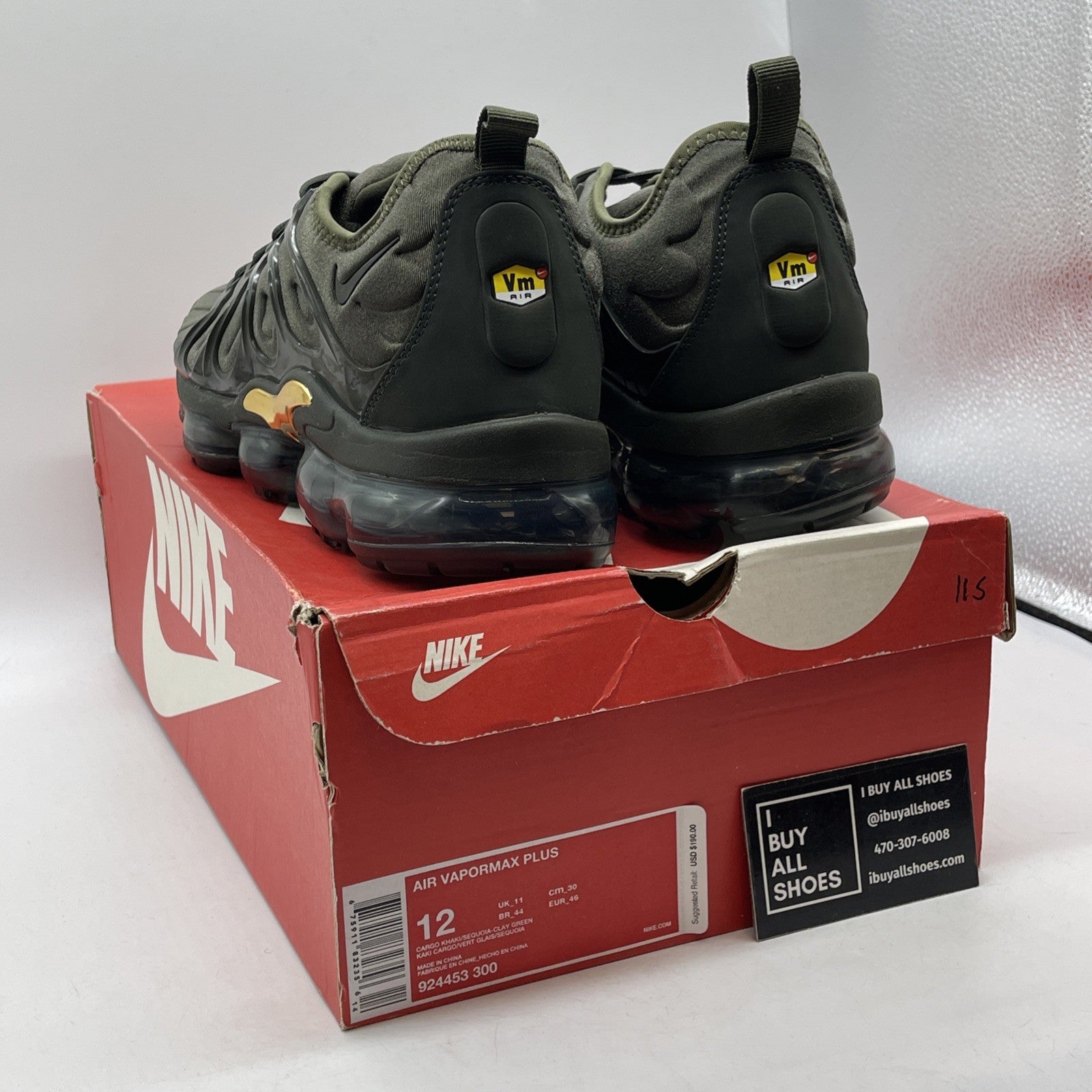 Size 12 - Nike Air VaporMax Plus Cargo Khaki Green Gold Suede (924453-300)