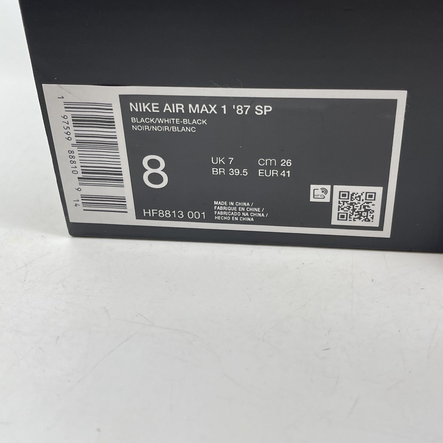 Size 8 - Nike Supreme x Air Max 1 '87 SP Black White Leather (HF8813-001)