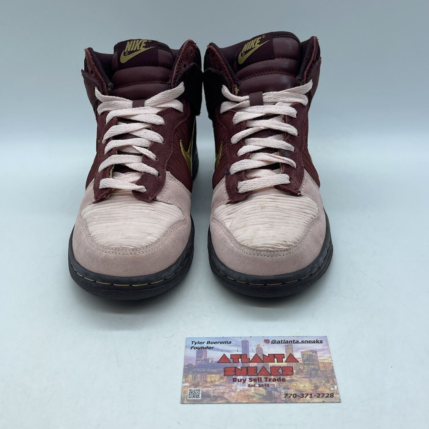 Nike Dunk High Deep Burgundy Metallic Gold Pink Suede Leather (316604-671)