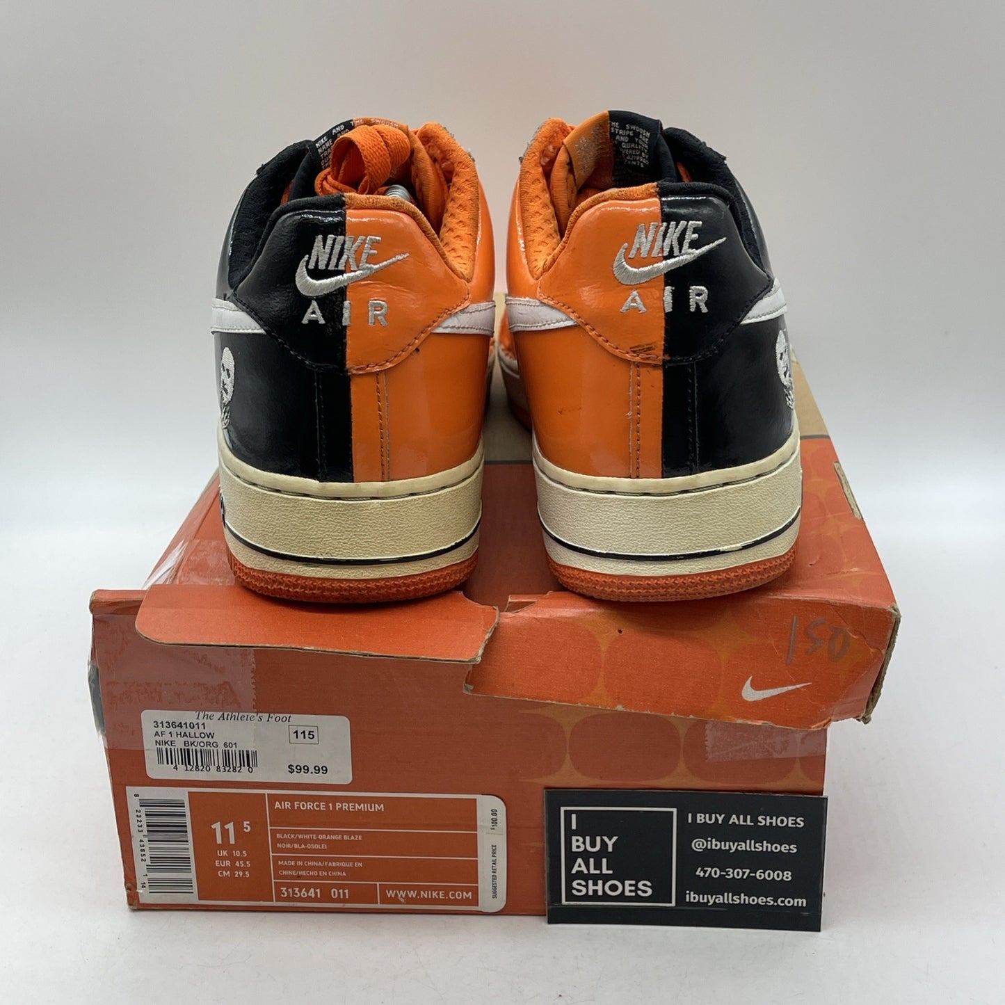 Size 11.5 - Nike Air Force 1 Premium Halloween Orange Black (313641-011)