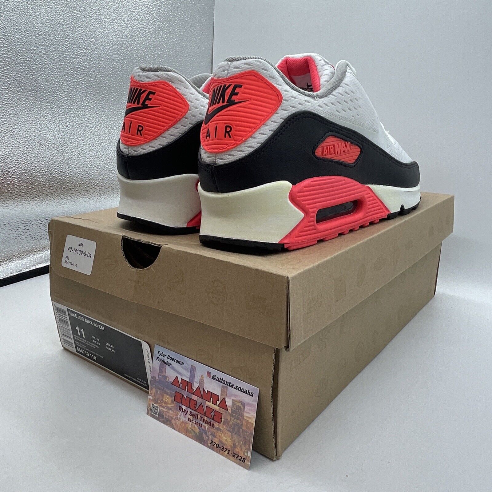 Size 10 - Nike Air Max 90 Em White Pink Black Leather (554719-110)