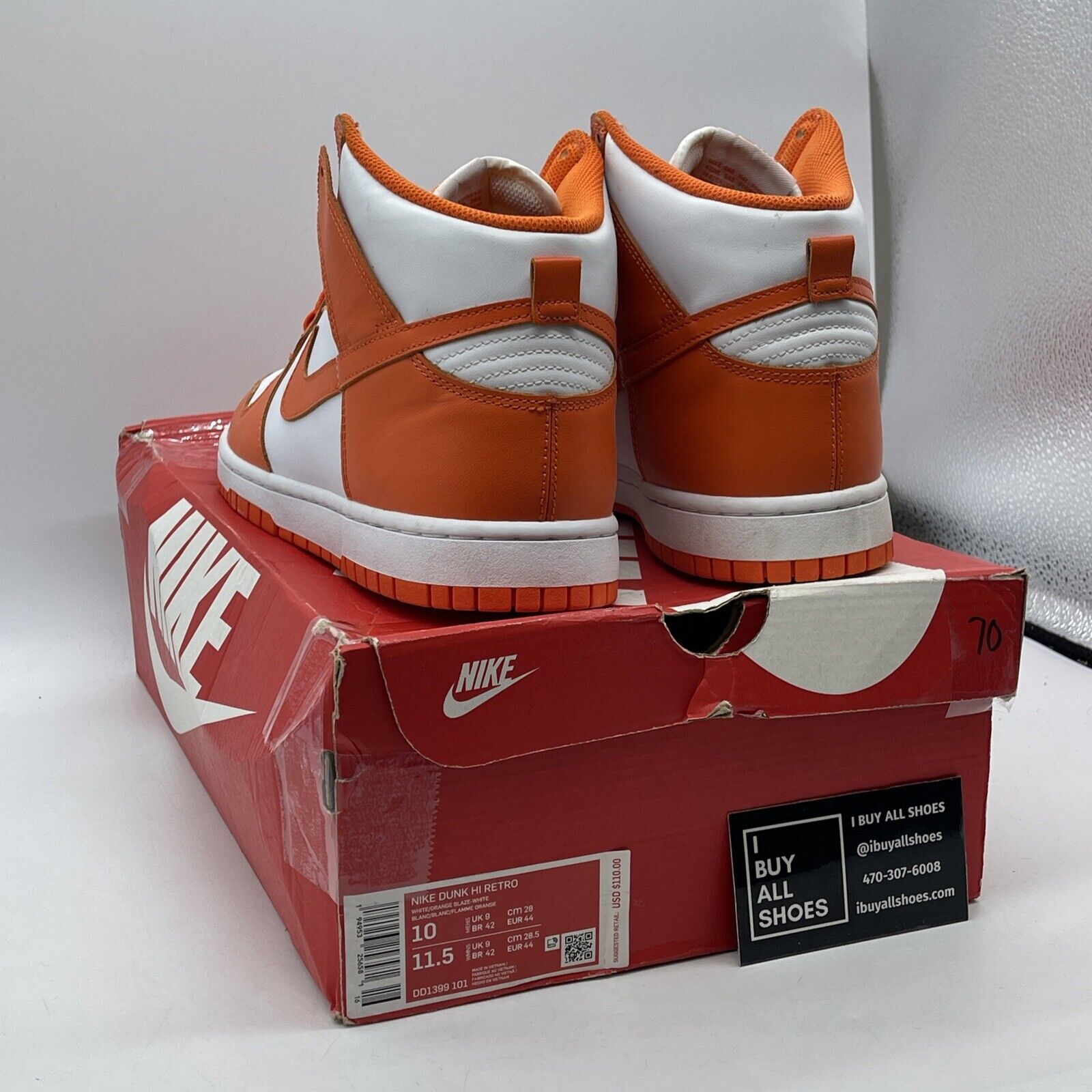 Size 10 - Nike Dunk SP 2021 High Syracuse Orange White Leather (DD1399-101)