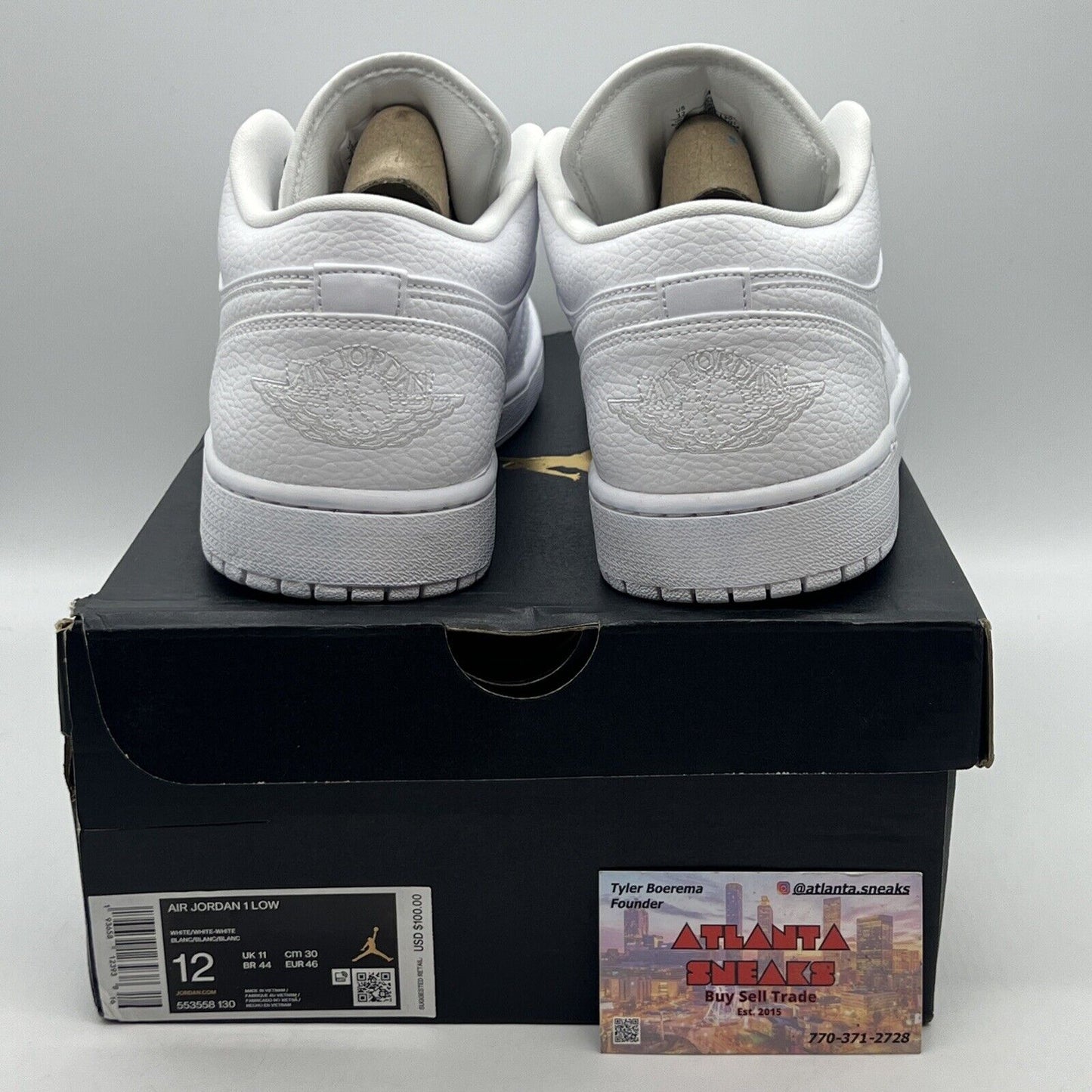 Size 12 - Jordan 1 Low Triple White 2020 Brand New Og All