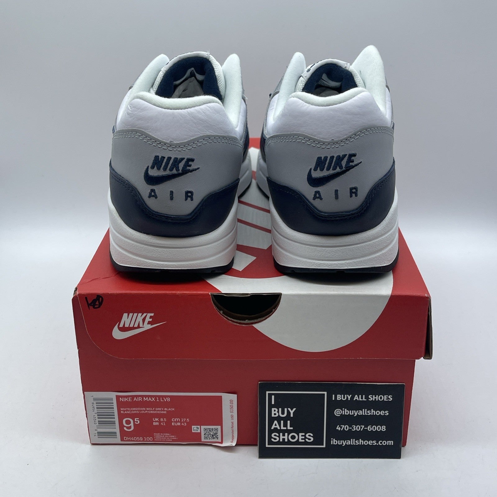 Size 9.5 - Nike Air Max 1 LV8 Obsidian Grey Blue White Leather (DH4059-100)
