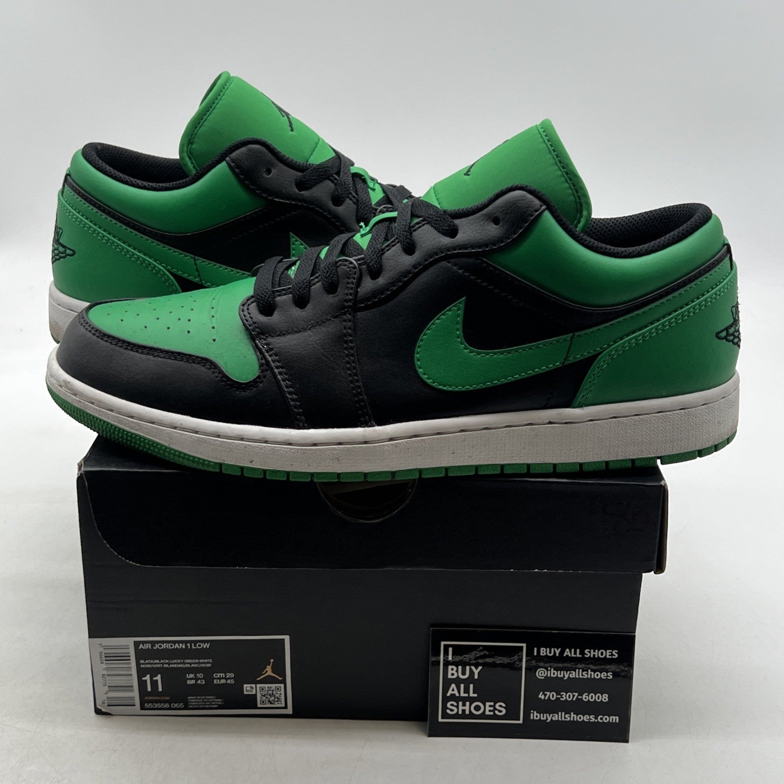 Size 11 - Air Jordan 1 Low Black Lucky Green (553558-065)