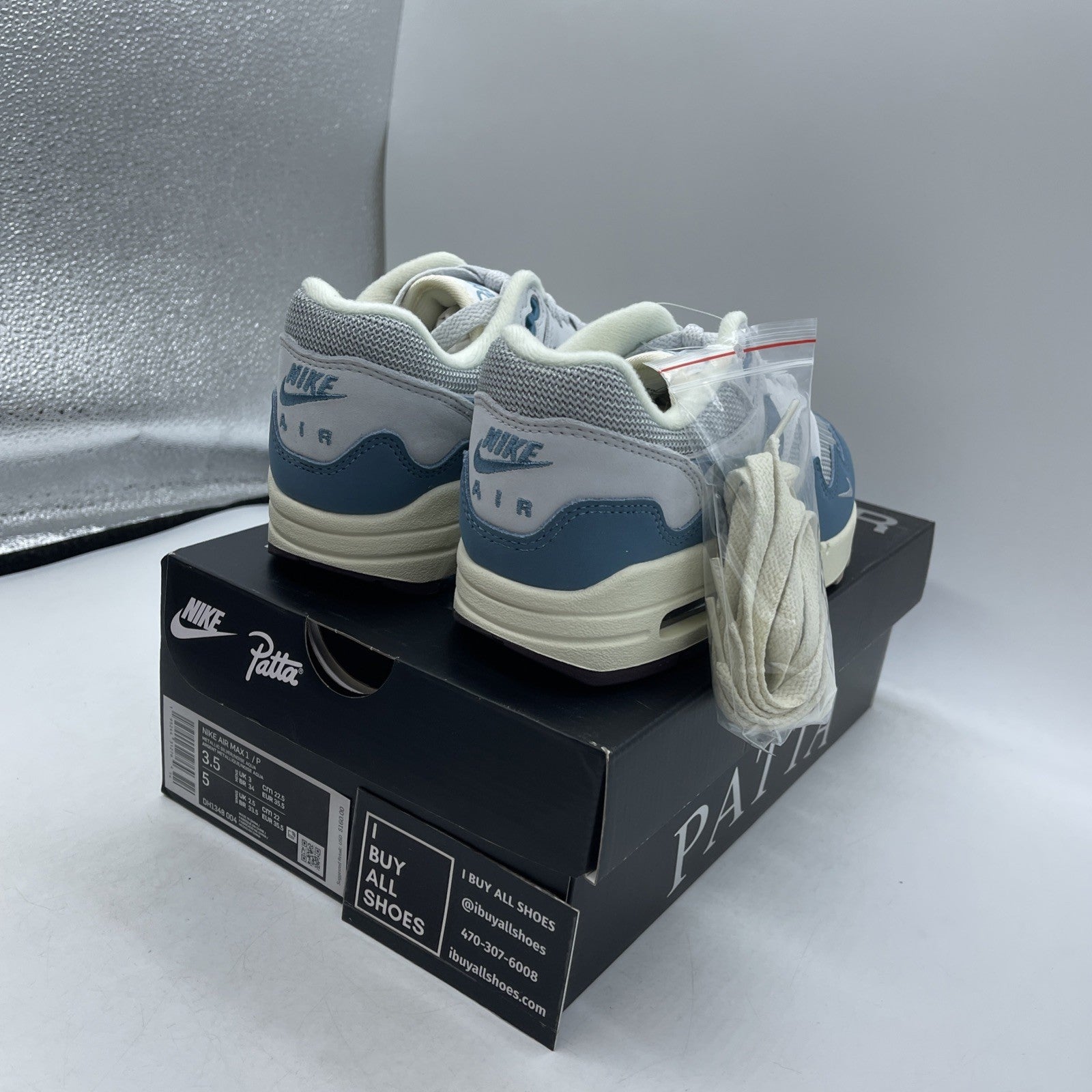 Size 3.5 - Nike Air Max 1 Patta Waves Noise Aqua (DH1348-004)