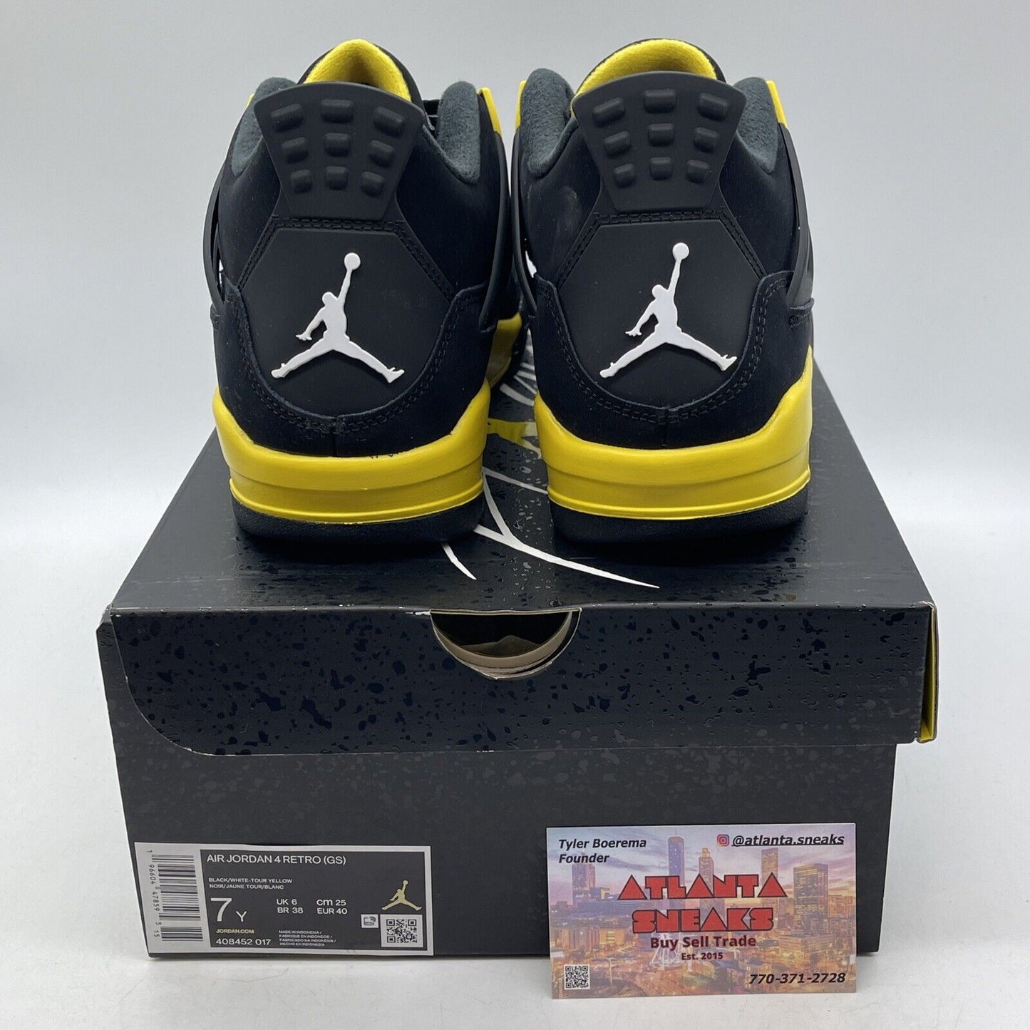 Size 7Y - Jordan 4 Retro Mid Thunder Black White Yellow Suede (408452-017)