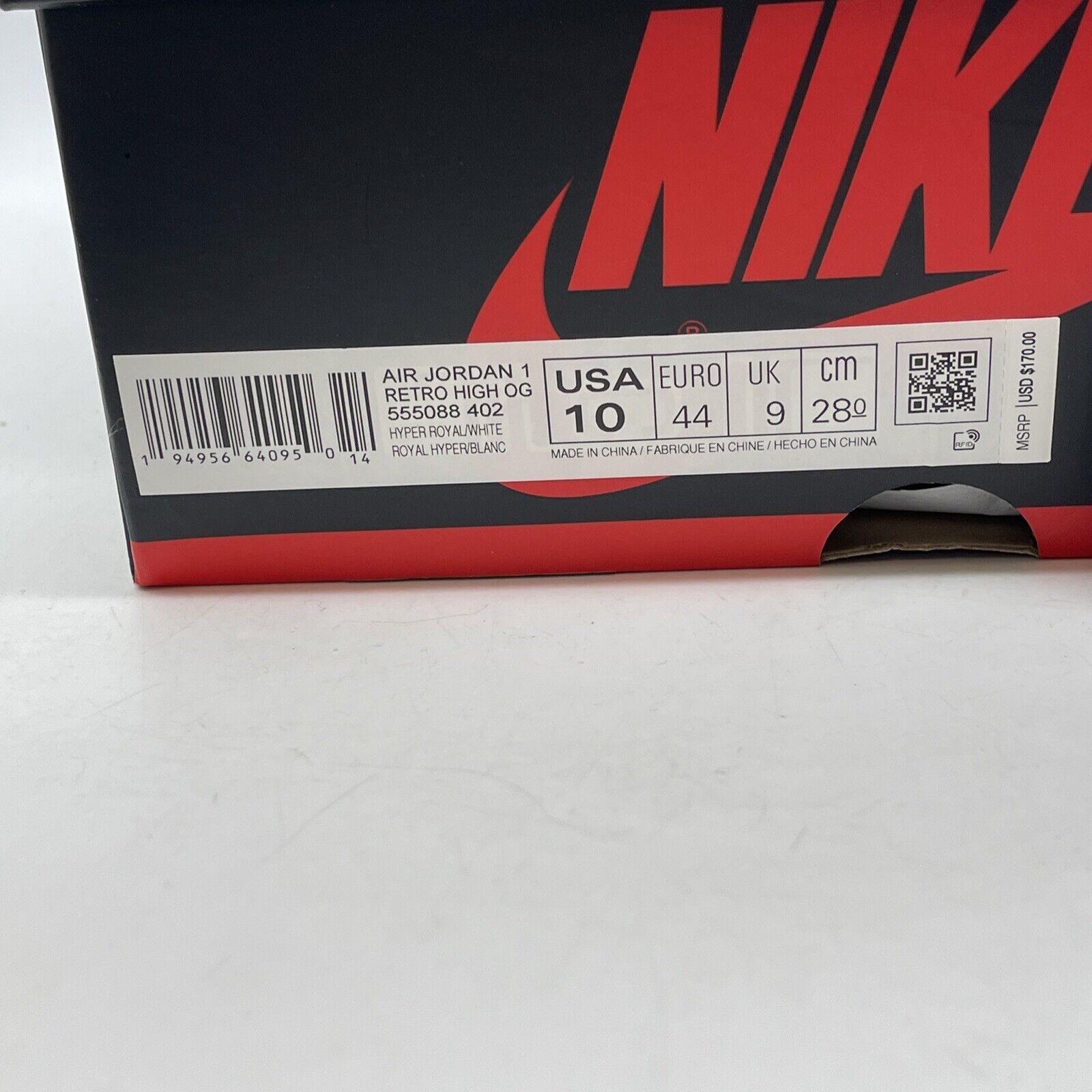 Size 10 - Jordan 1 Retro OG High Hyper Royal Blue Grey Suede Leather (555088-402