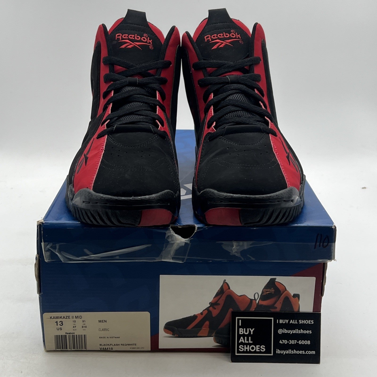 Size 13 - Reebok Kamikaze 2 Mid Blackflash Red (V44410)