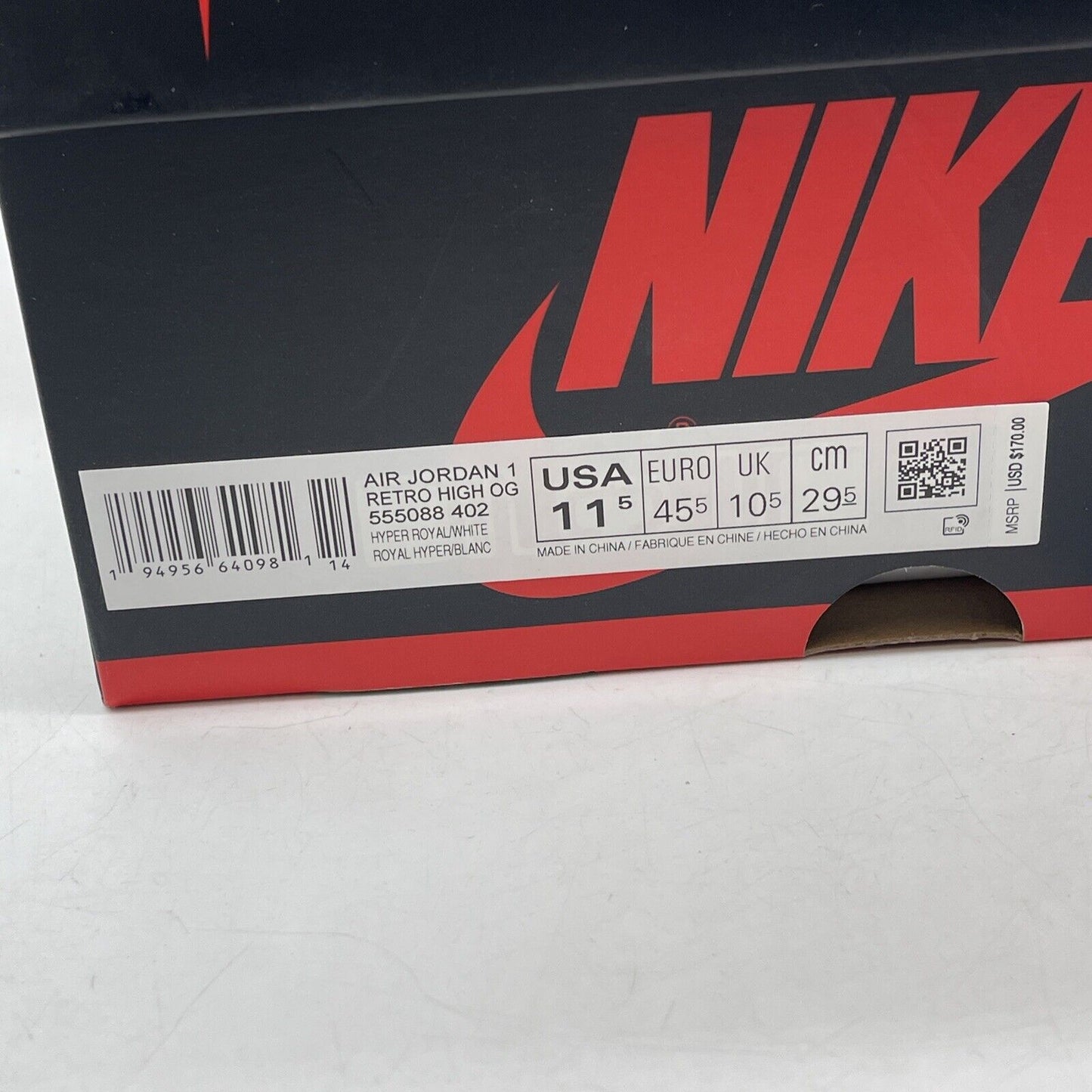 Size 11.5 - Jordan 1 Retro OG High Hyper Royal Blue Grey Suede (555088-402)