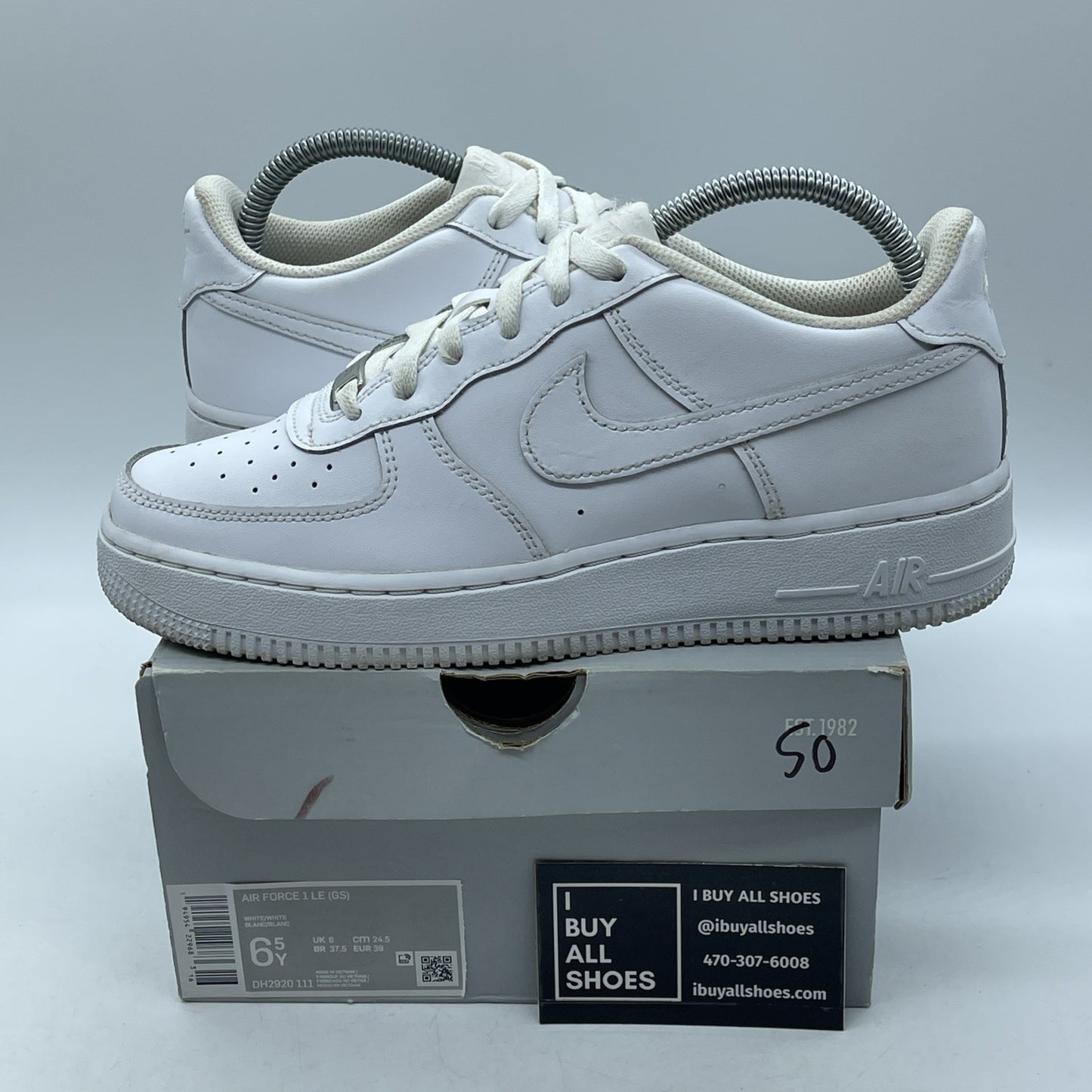 Size 6.5Y (GS) - Nike Air Force 1 LE Low Triple White Leather (DH2920-111)