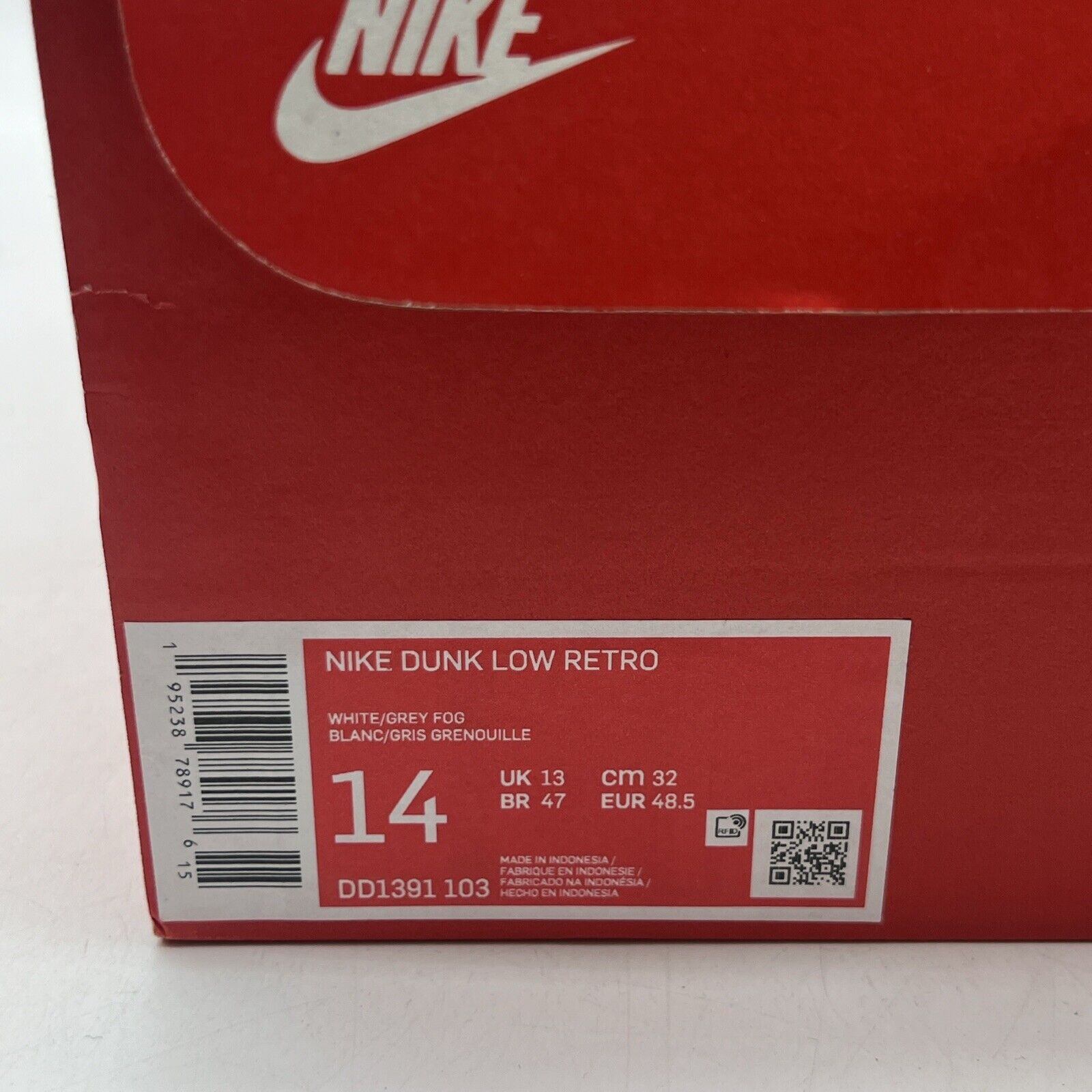 Size 14 - Nike Dunk Low Grey Fog White Leather (DD1391-103)